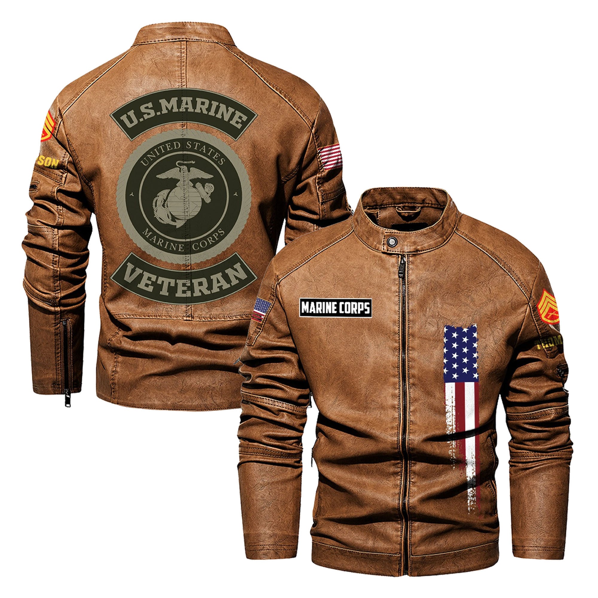 Premium Custom USMC Veteran Leather Jacket, Gifts For Marine Veteran, Gifts On Father's Day, Veterans Day.