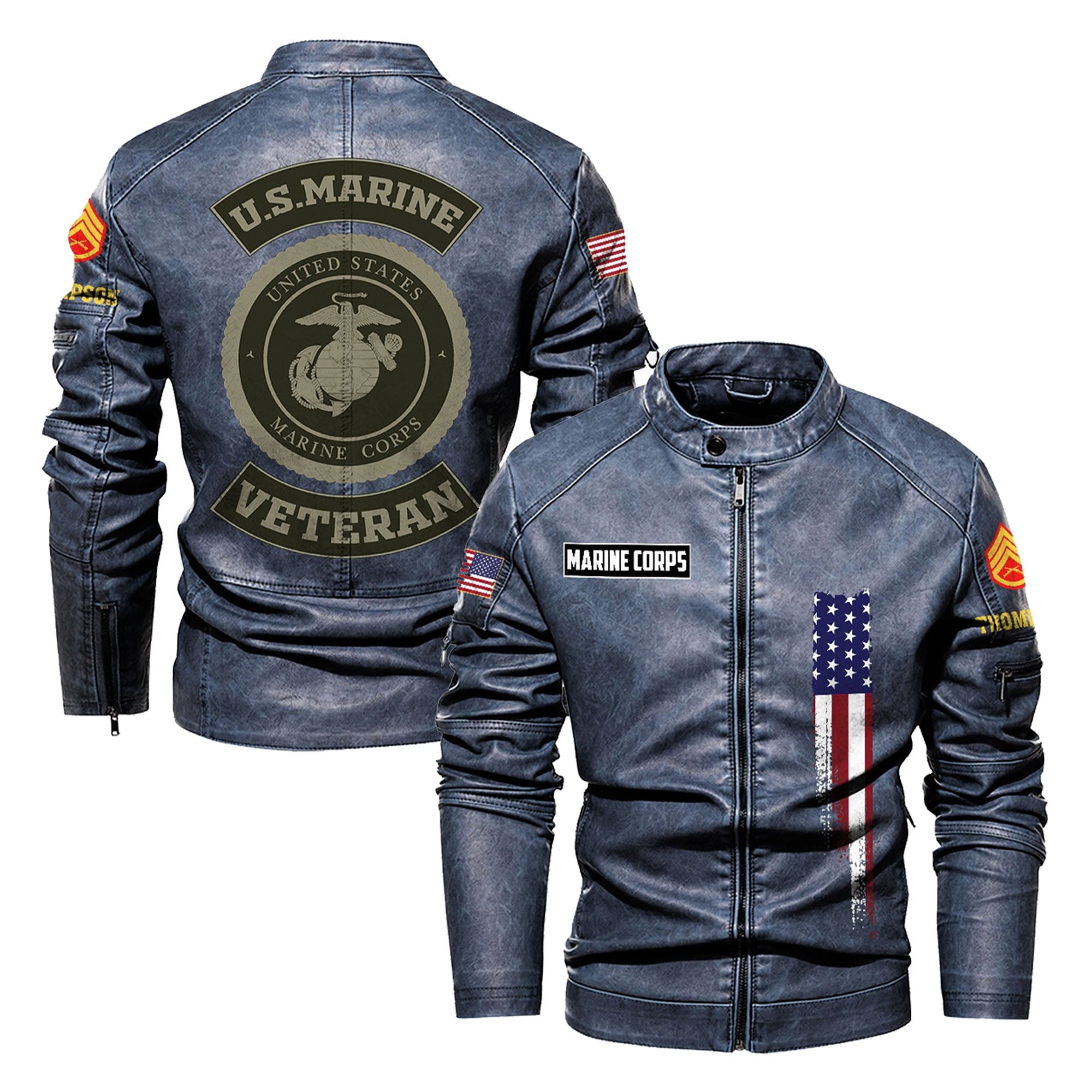 Premium Custom USMC Veteran Leather Jacket, Gifts For Marine Veteran, Gifts On Father's Day, Veterans Day.