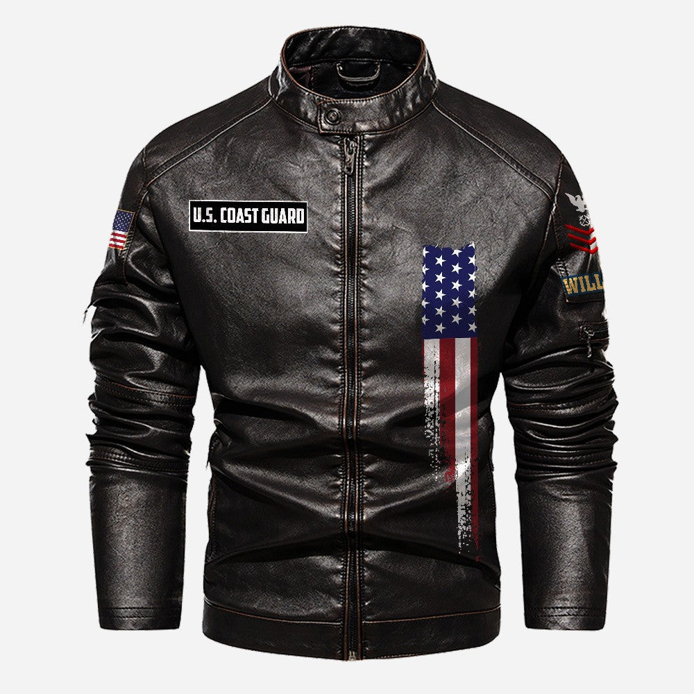 Premium Custom USCG Veteran Leather Jacket, Gifts For Coast Guard Veteran, Gifts On Father's Day, Veterans Day.
