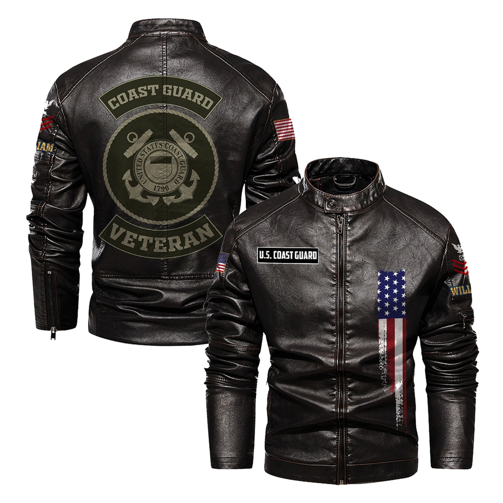 Premium Custom USCG Veteran Leather Jacket, Gifts For Coast Guard Veteran, Gifts On Father's Day, Veterans Day.