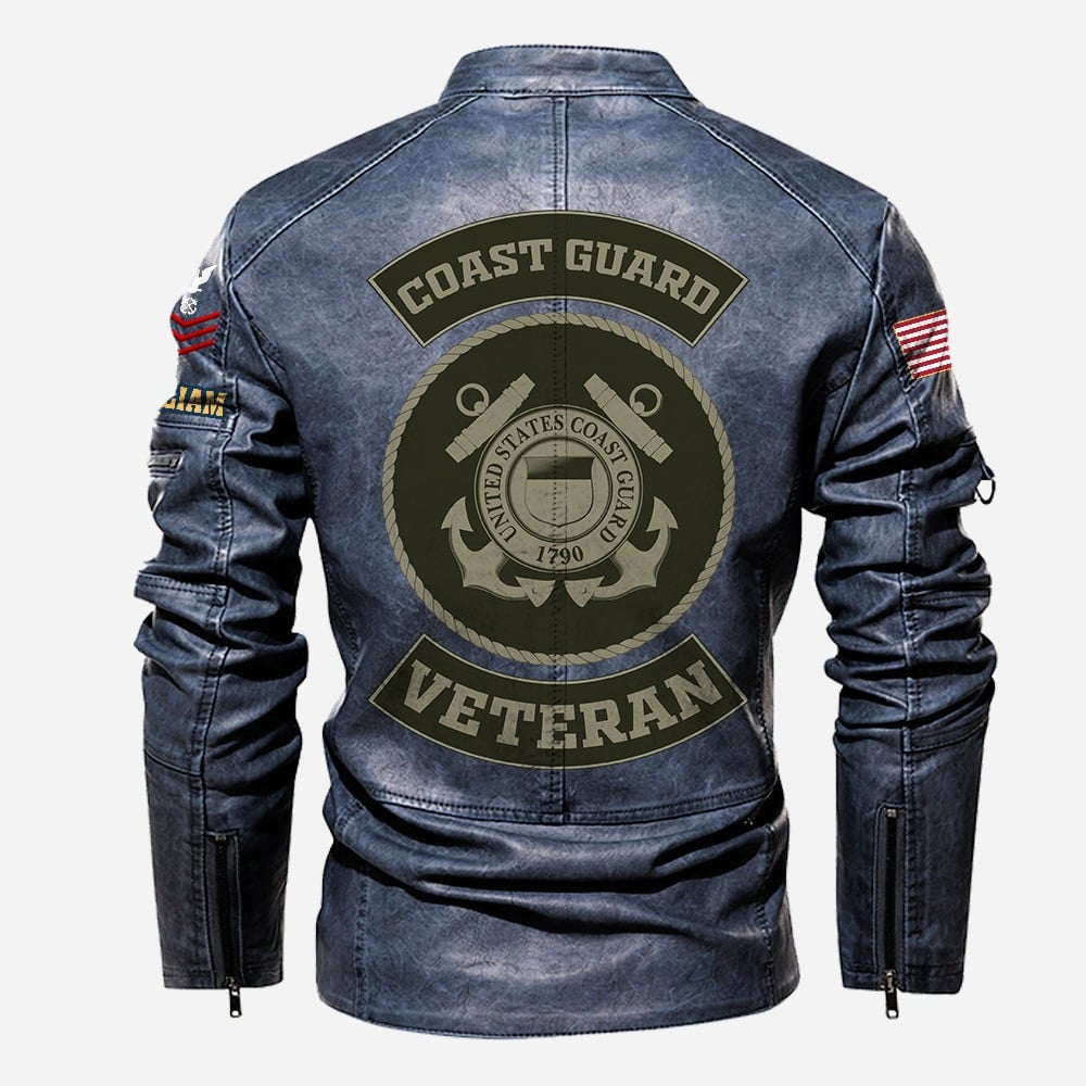 Premium Custom USCG Veteran Leather Jacket, Gifts For Coast Guard Veteran, Gifts On Father's Day, Veterans Day.
