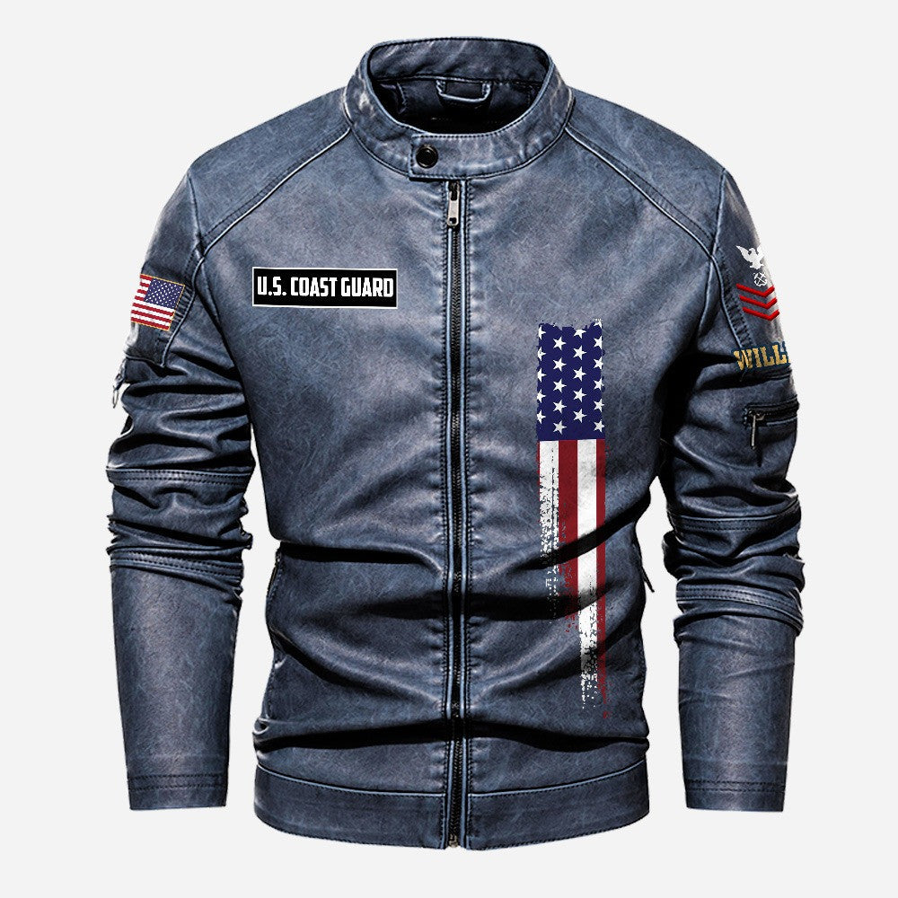 Premium Custom USCG Veteran Leather Jacket, Gifts For Coast Guard Veteran, Gifts On Father's Day, Veterans Day.