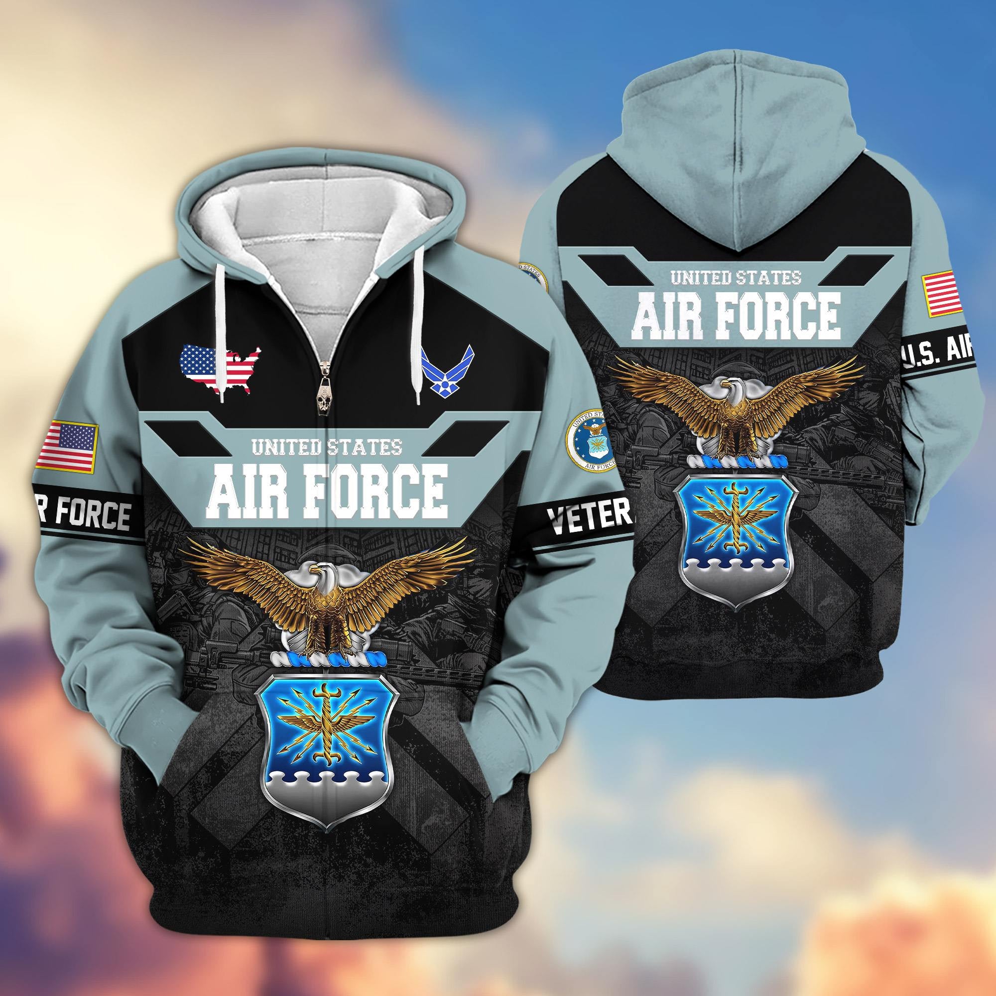 Premium US Veterans Zip Hoodie, Gifts For US Veterans, Gifts On Father's Day, Veterans Day.