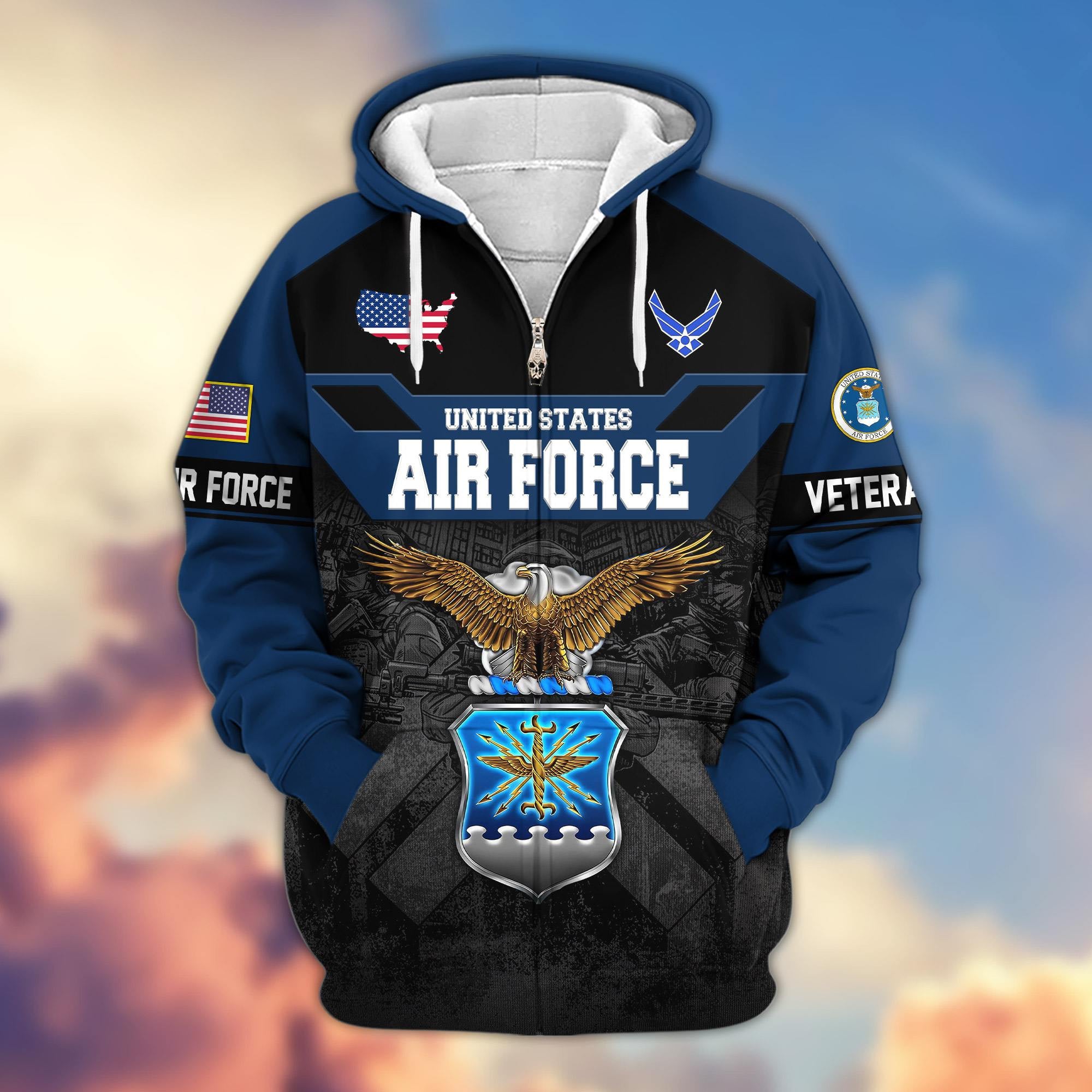 Premium US Veterans Zip Hoodie, Gifts For US Veterans, Gifts On Father's Day, Veterans Day.