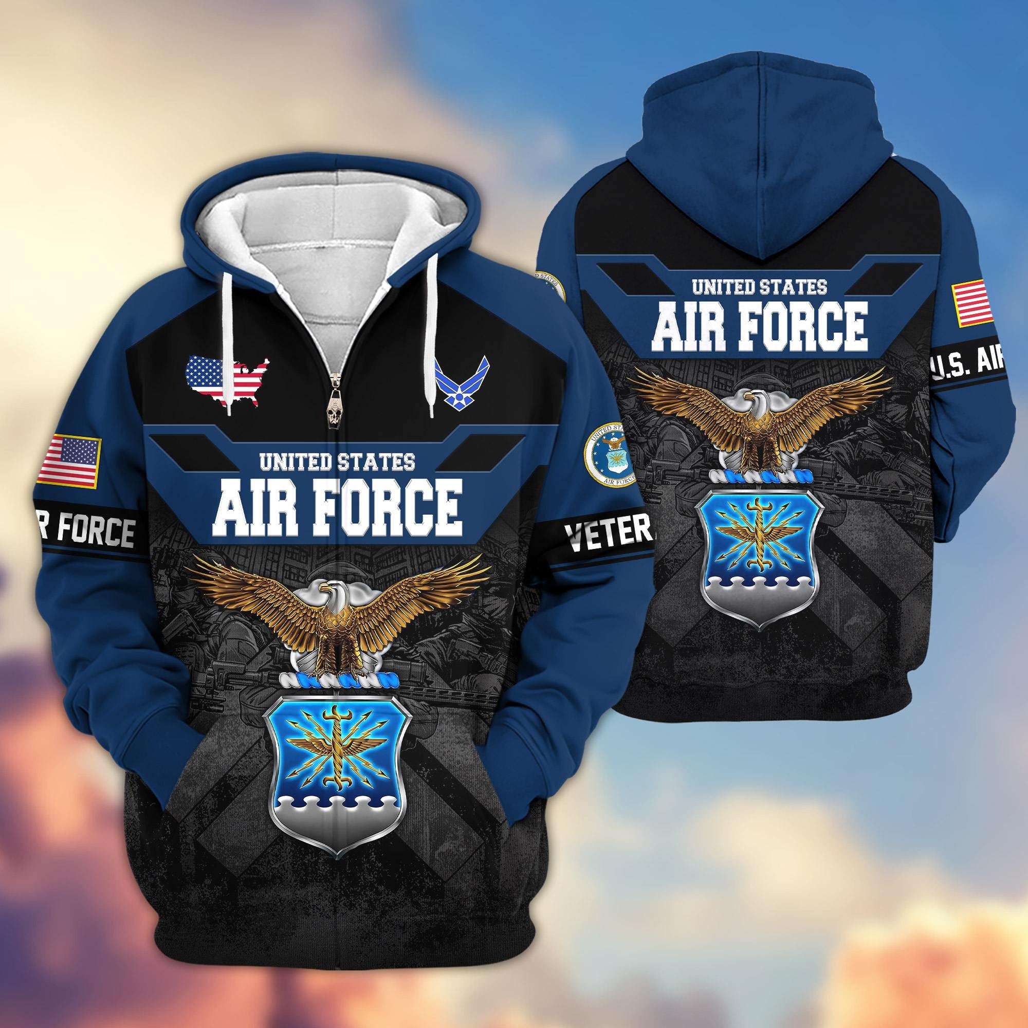 Premium US Veterans Zip Hoodie, Gifts For US Veterans, Gifts On Father's Day, Veterans Day.