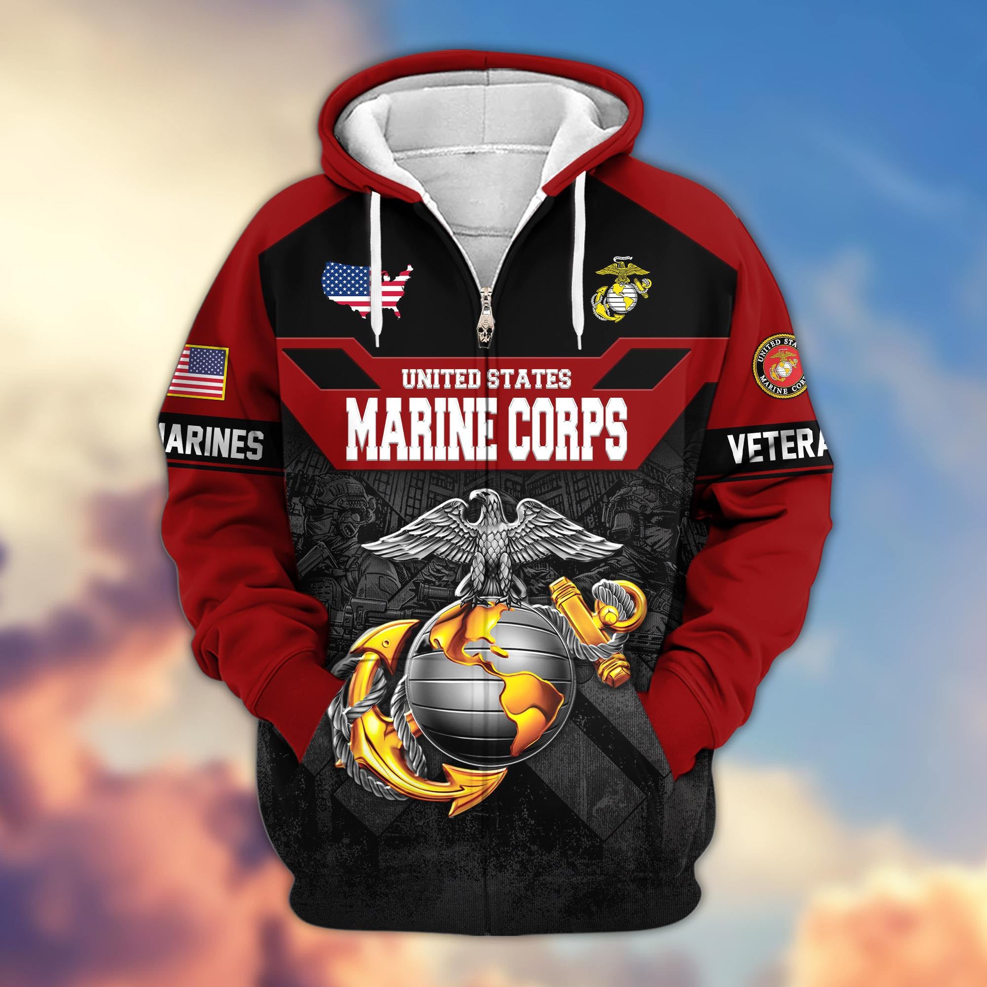 Premium US Veterans Zip Hoodie, Gifts For US Veterans, Gifts On Father's Day, Veterans Day.