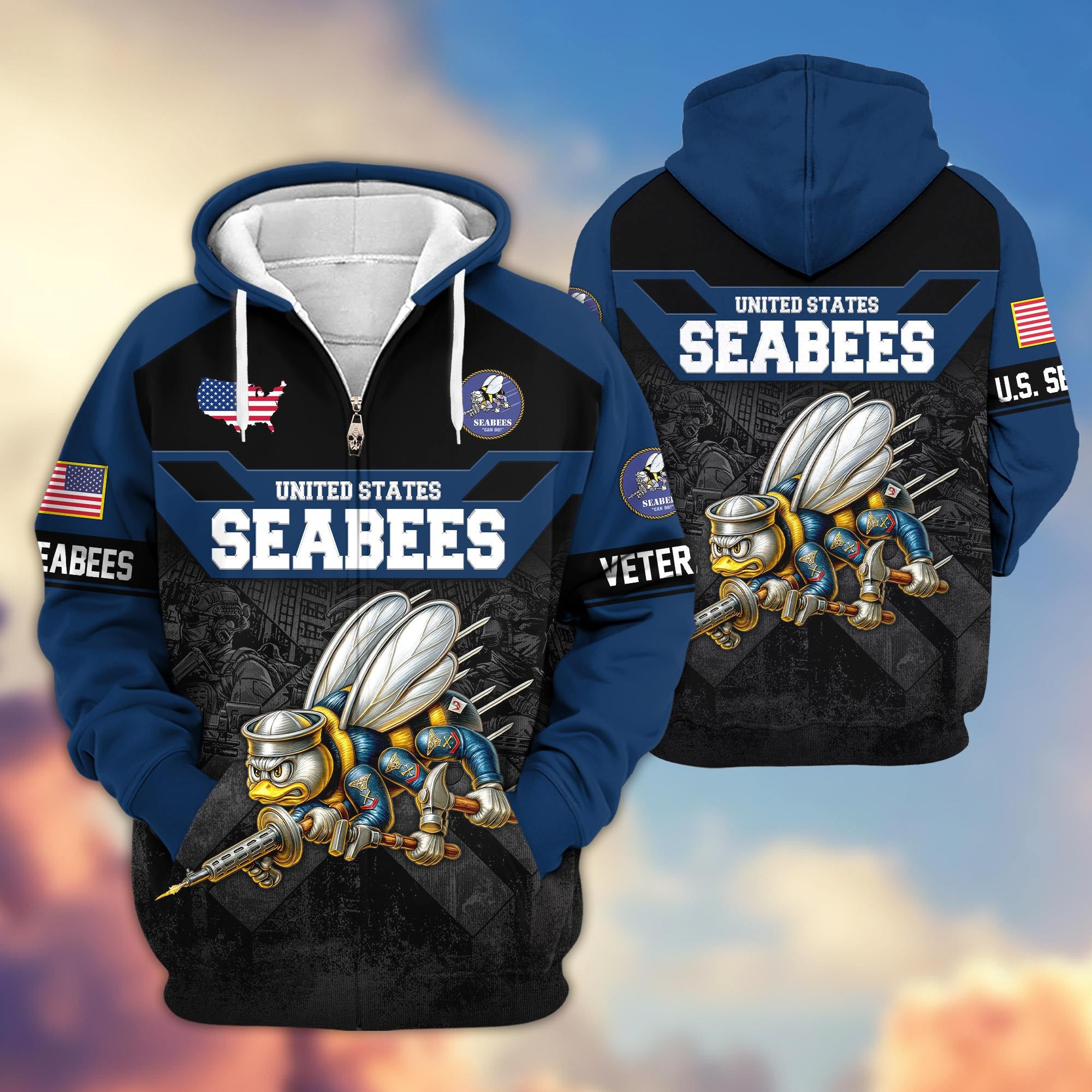 Premium US Veterans Zip Hoodie, Gifts For US Veterans, Gifts On Father's Day, Veterans Day.
