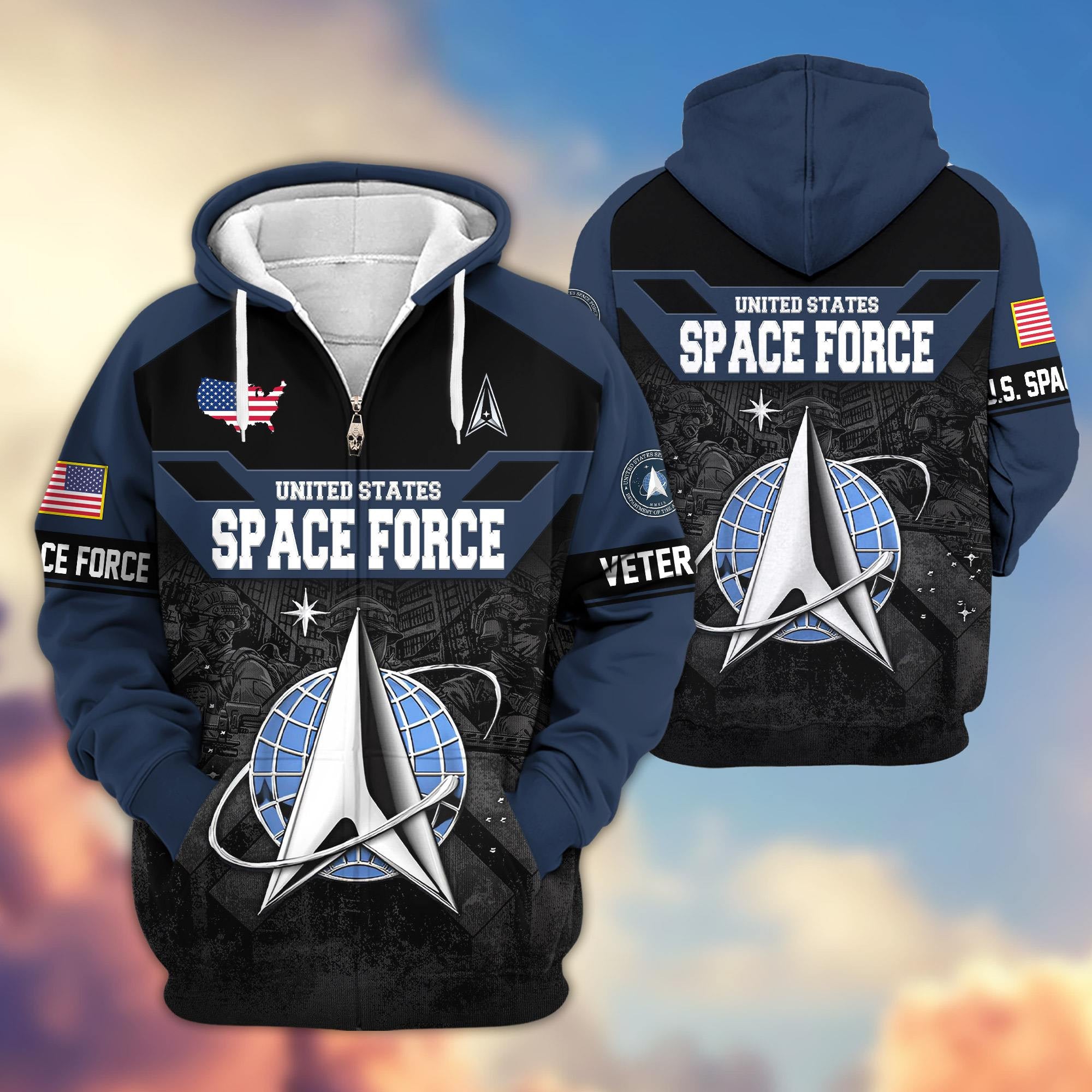 Premium US Veterans Zip Hoodie, Gifts For US Veterans, Gifts On Father's Day, Veterans Day.