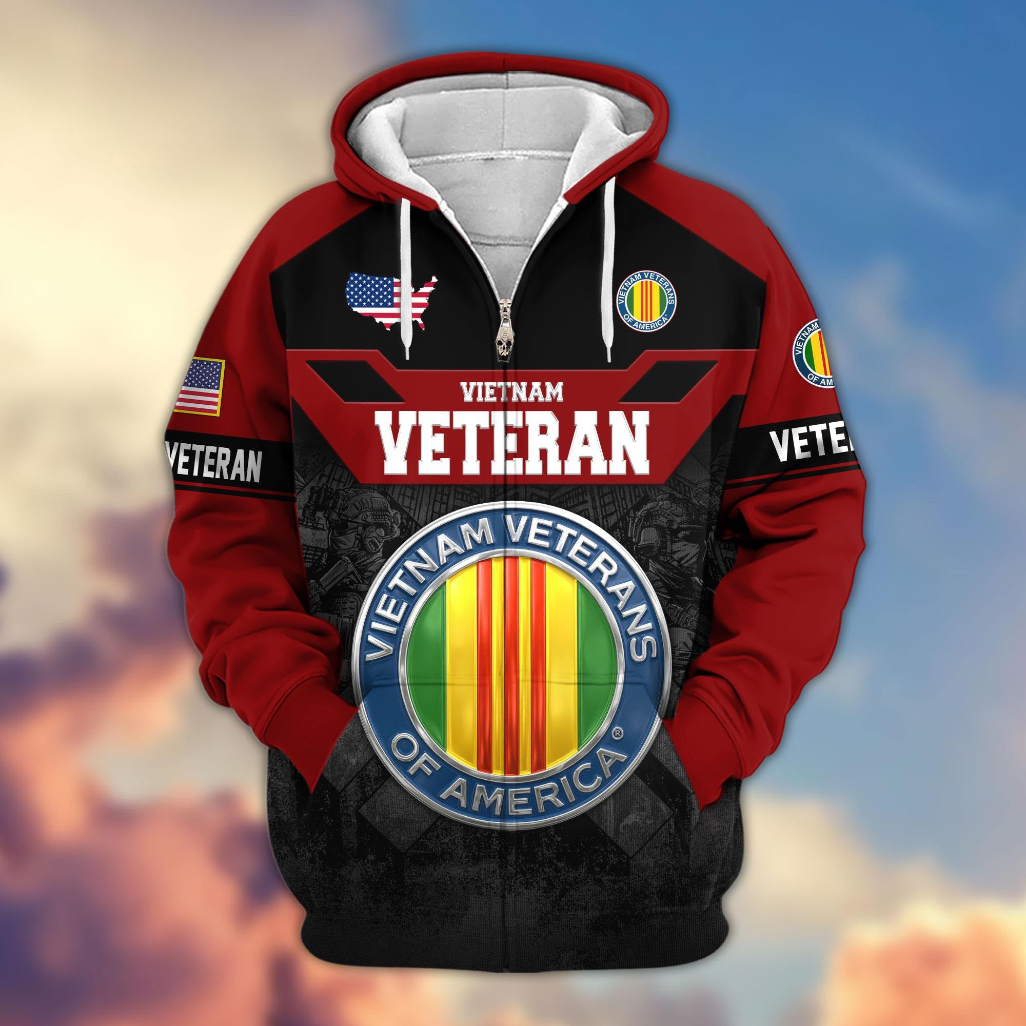 Premium US Veterans Zip Hoodie, Gifts For US Veterans, Gifts On Father's Day, Veterans Day.