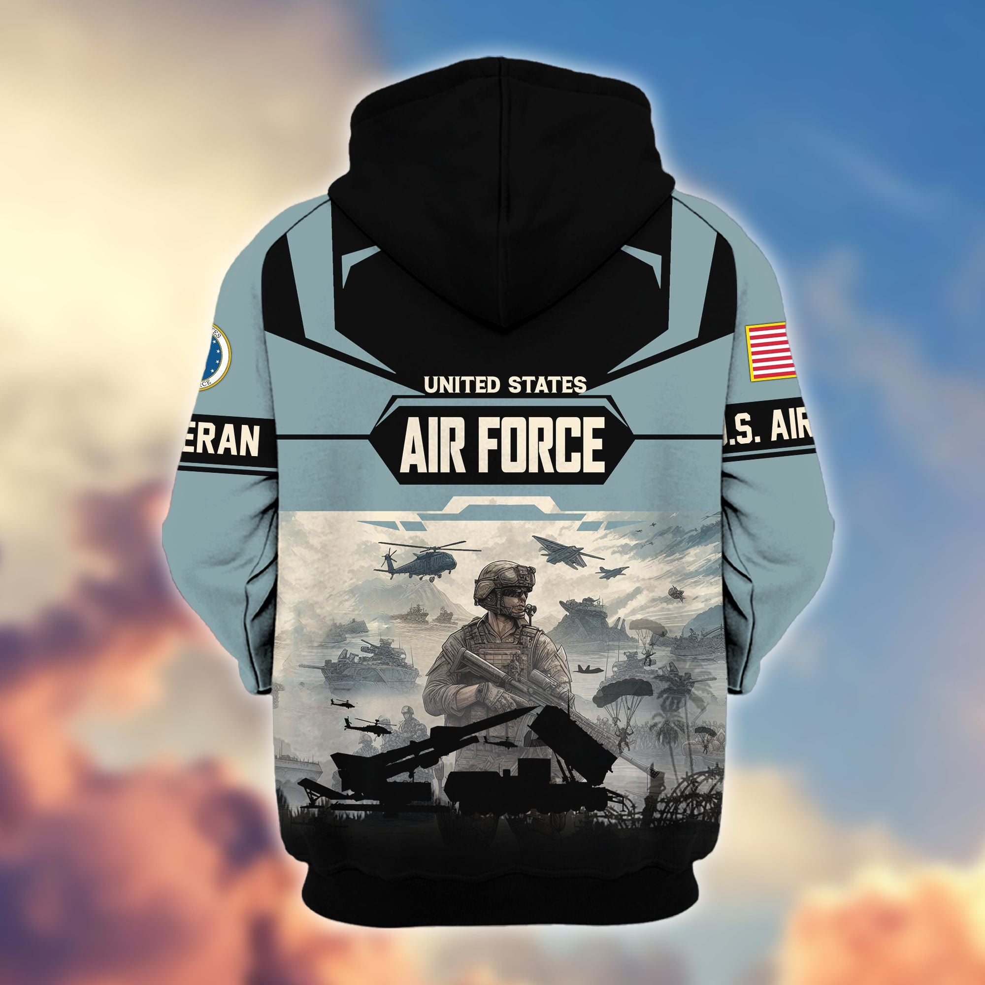 Premium US Veterans Zip Hoodie, Gifts For US Veterans, Gifts On Father's Day, Veterans Day.