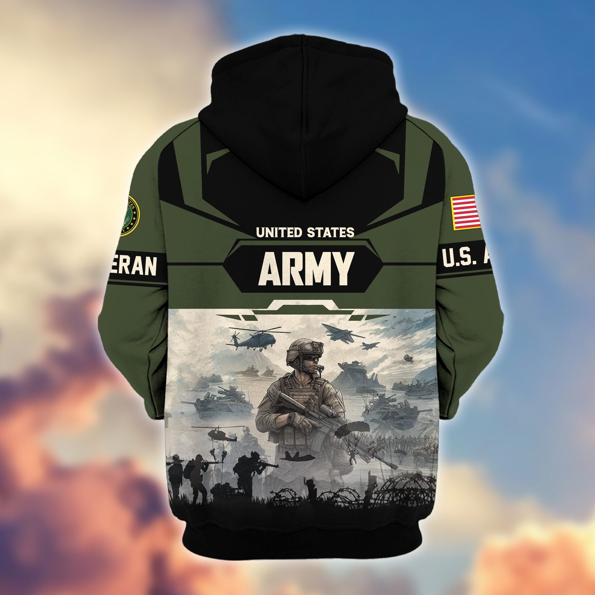 Premium US Veterans Zip Hoodie, Gifts For US Veterans, Gifts On Father's Day, Veterans Day.