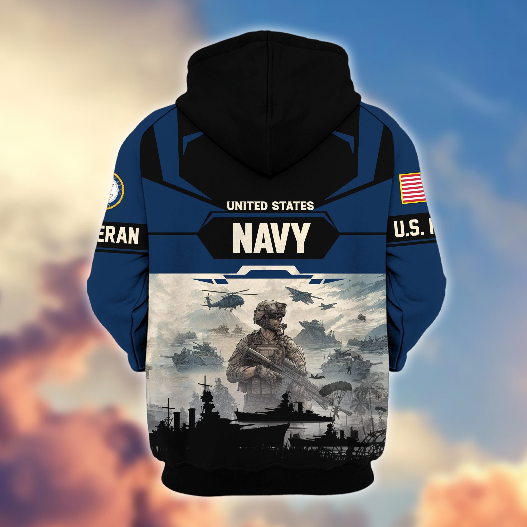 Premium US Veterans Zip Hoodie, Gifts For US Veterans, Gifts On Father's Day, Veterans Day.