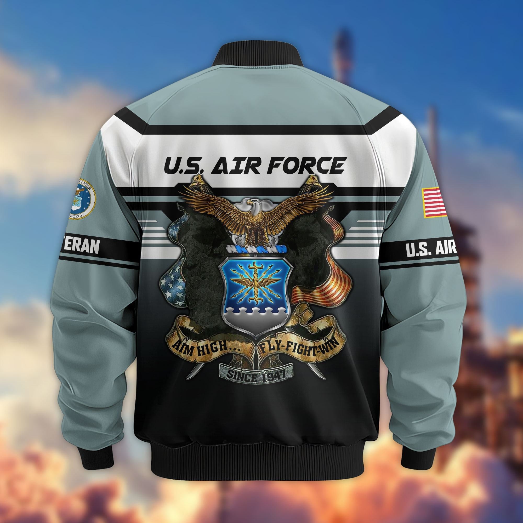 Premium US Veterans Bomber Jacket, Gifts For US Veterans, Gifts On Father's Day, Veterans Day.