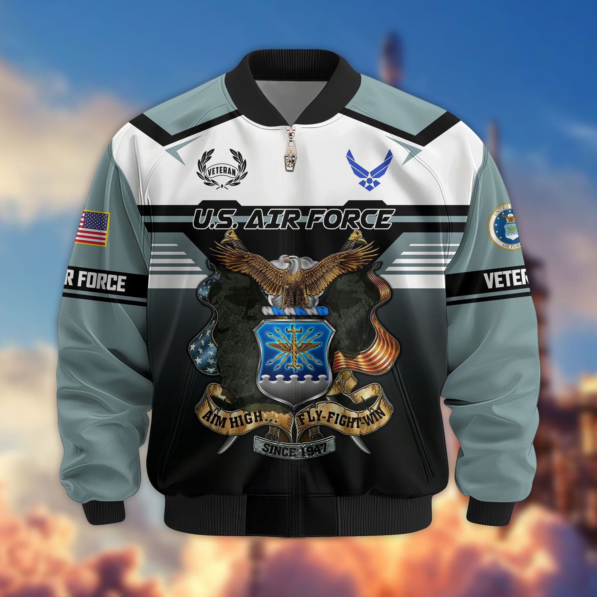 Premium US Veterans Bomber Jacket, Gifts For US Veterans, Gifts On Father's Day, Veterans Day.