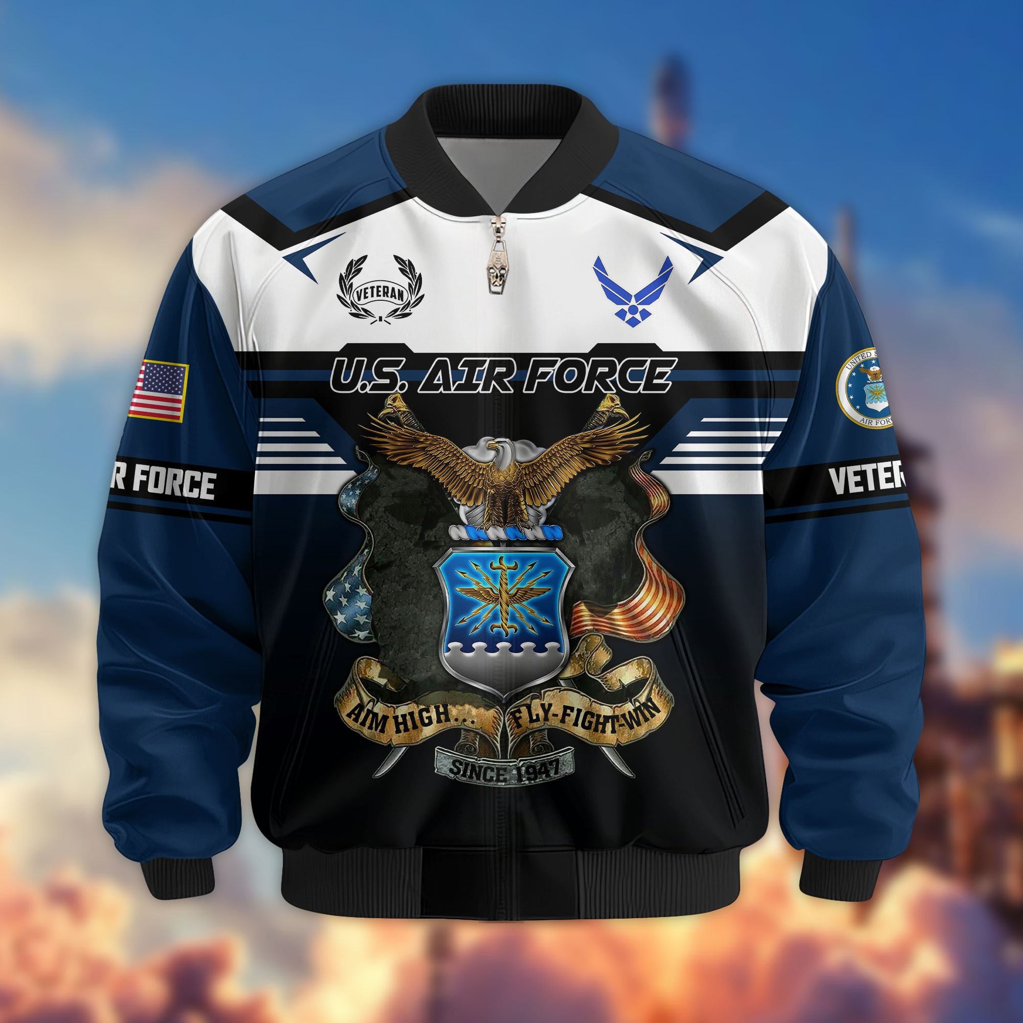 Premium US Veterans Bomber Jacket, Gifts For US Veterans, Gifts On Father's Day, Veterans Day.