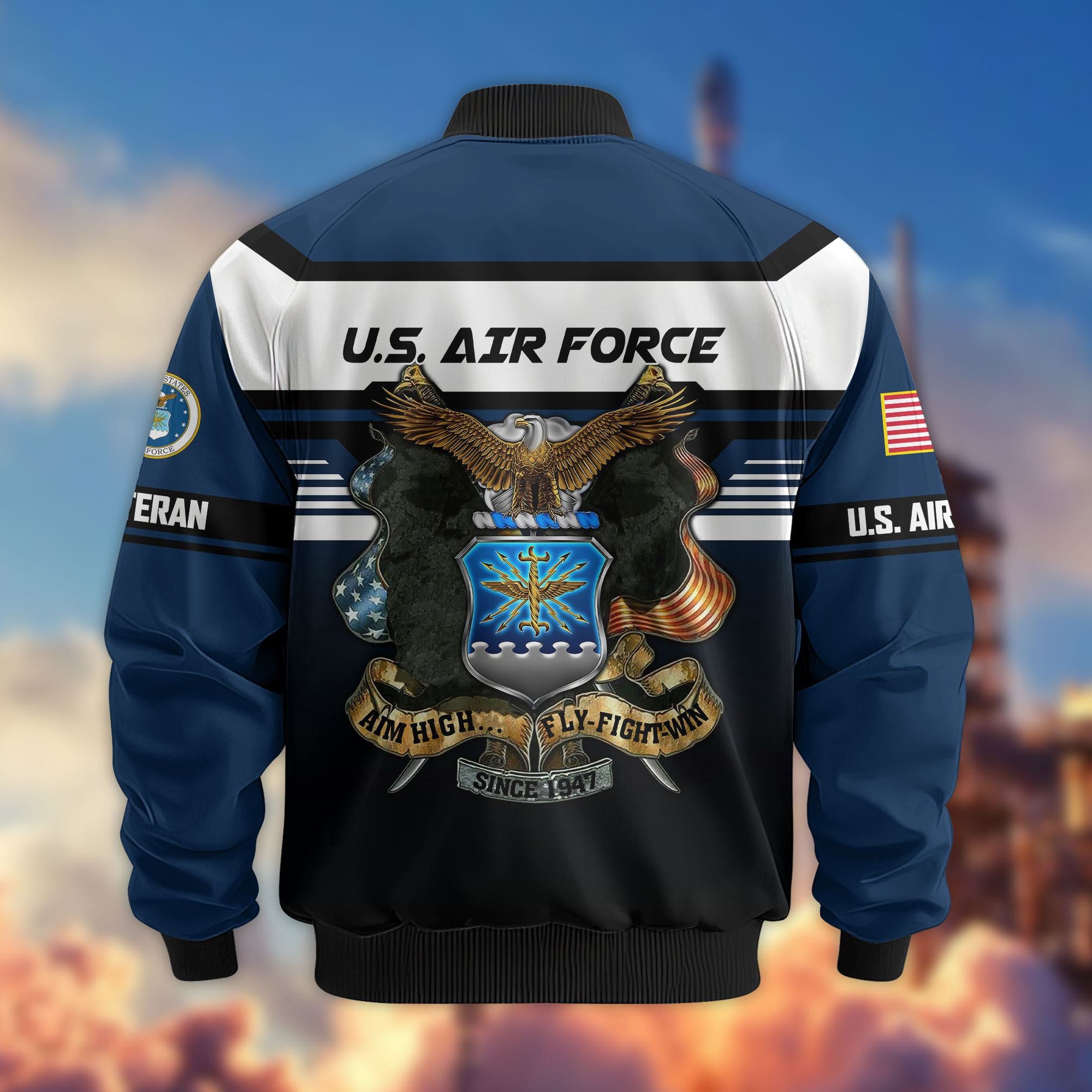 Premium US Veterans Bomber Jacket, Gifts For US Veterans, Gifts On Father's Day, Veterans Day.