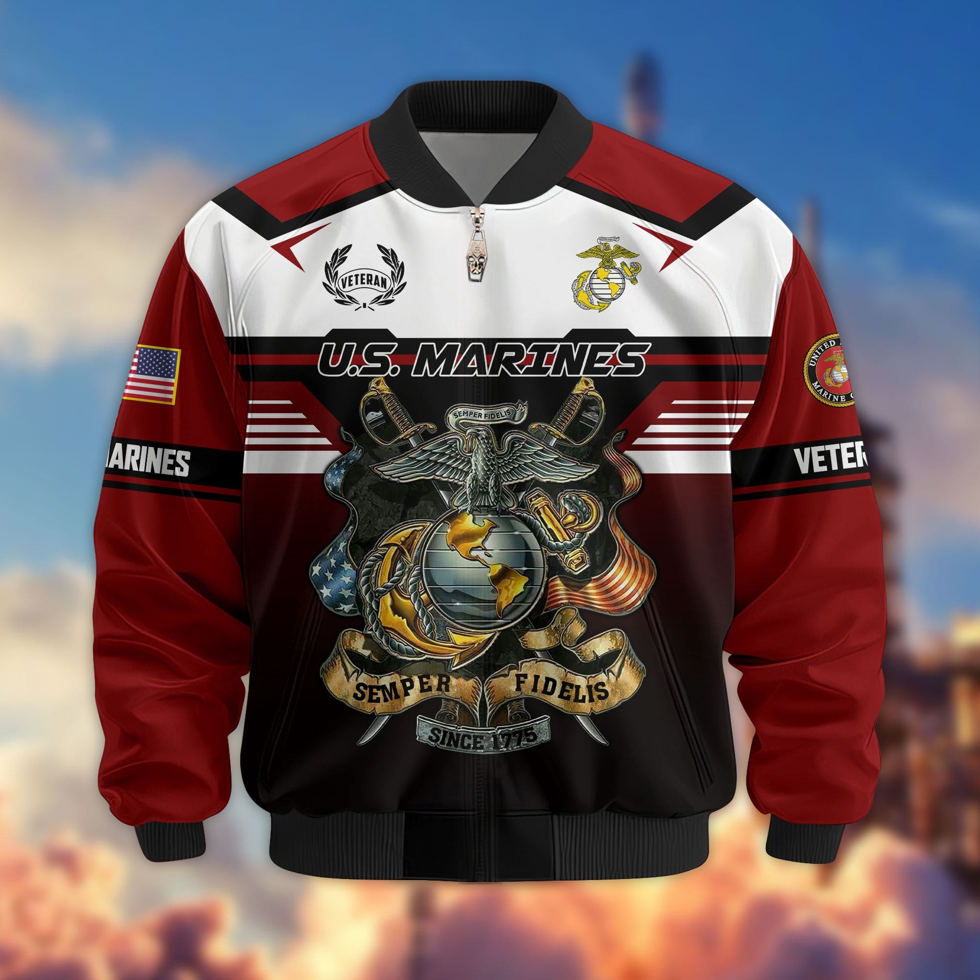 Premium US Veterans Bomber Jacket, Gifts For US Veterans, Gifts On Father's Day, Veterans Day.