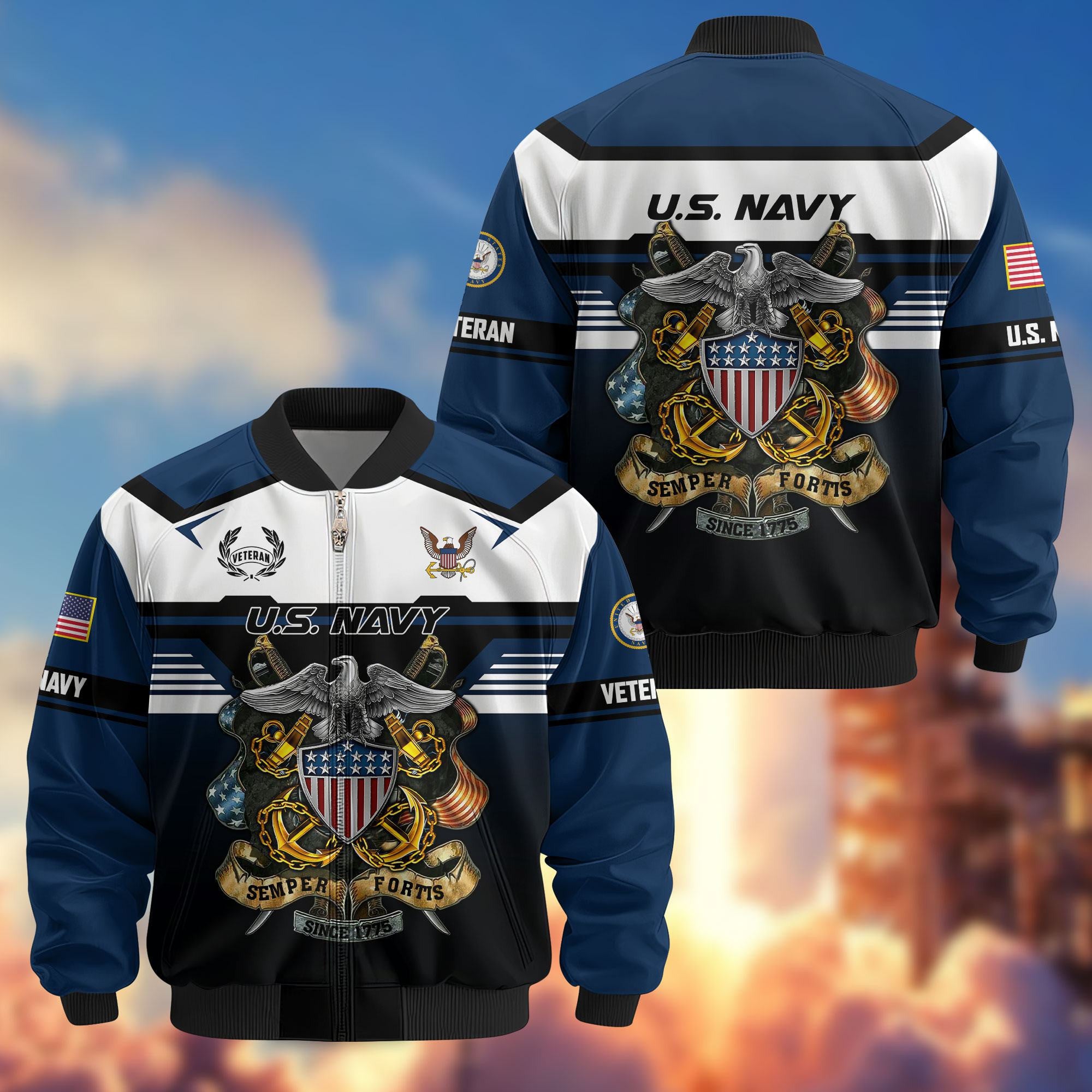 Premium US Veterans Bomber Jacket, Gifts For US Veterans, Gifts On Father's Day, Veterans Day.