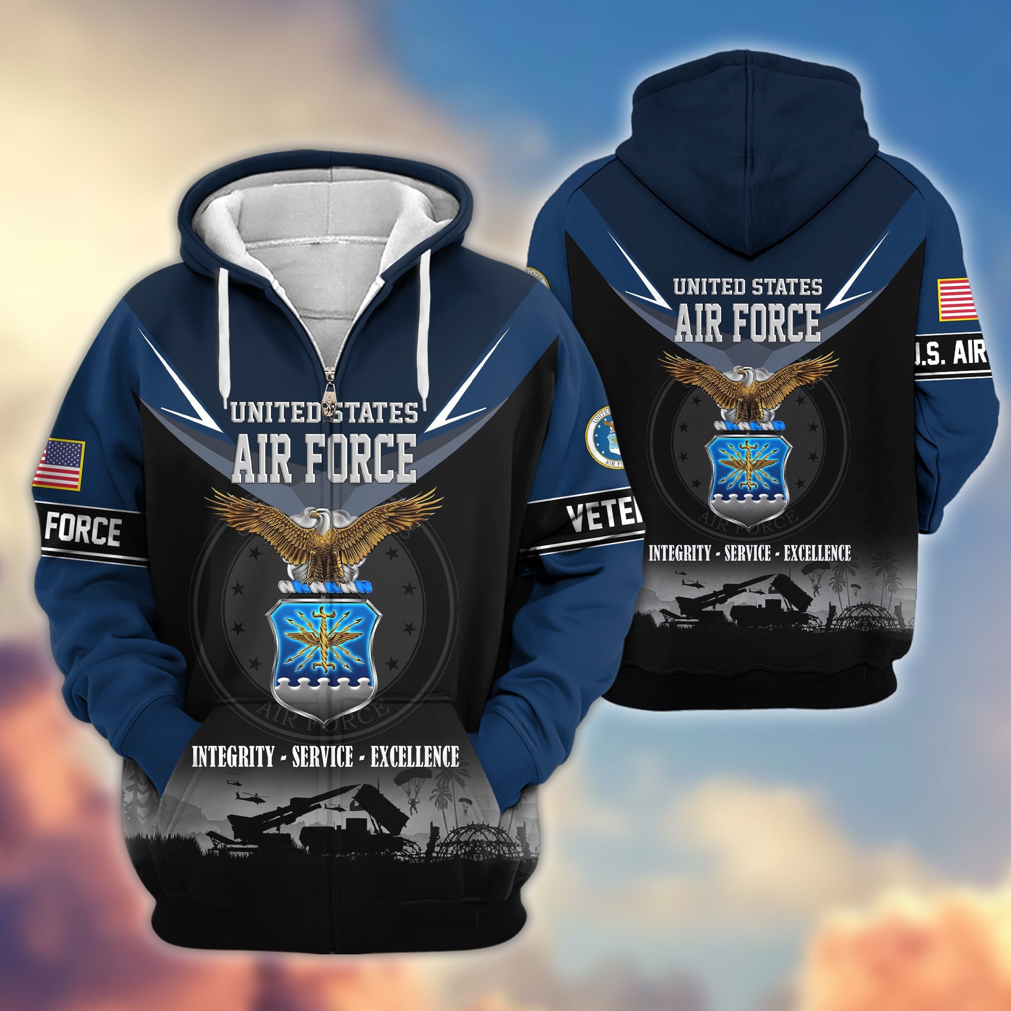 Premium US Veterans Zip Hoodie, Gifts For US Veterans, Gifts On Father's Day, Veterans Day.