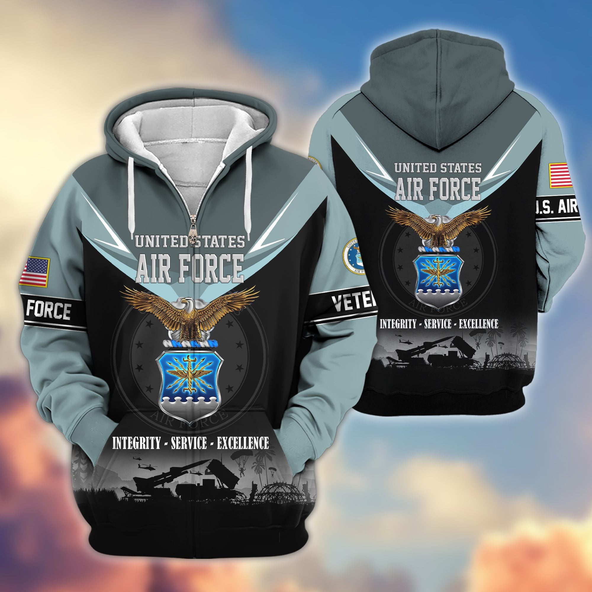 Premium US Veterans Zip Hoodie, Gifts For US Veterans, Gifts On Father's Day, Veterans Day.