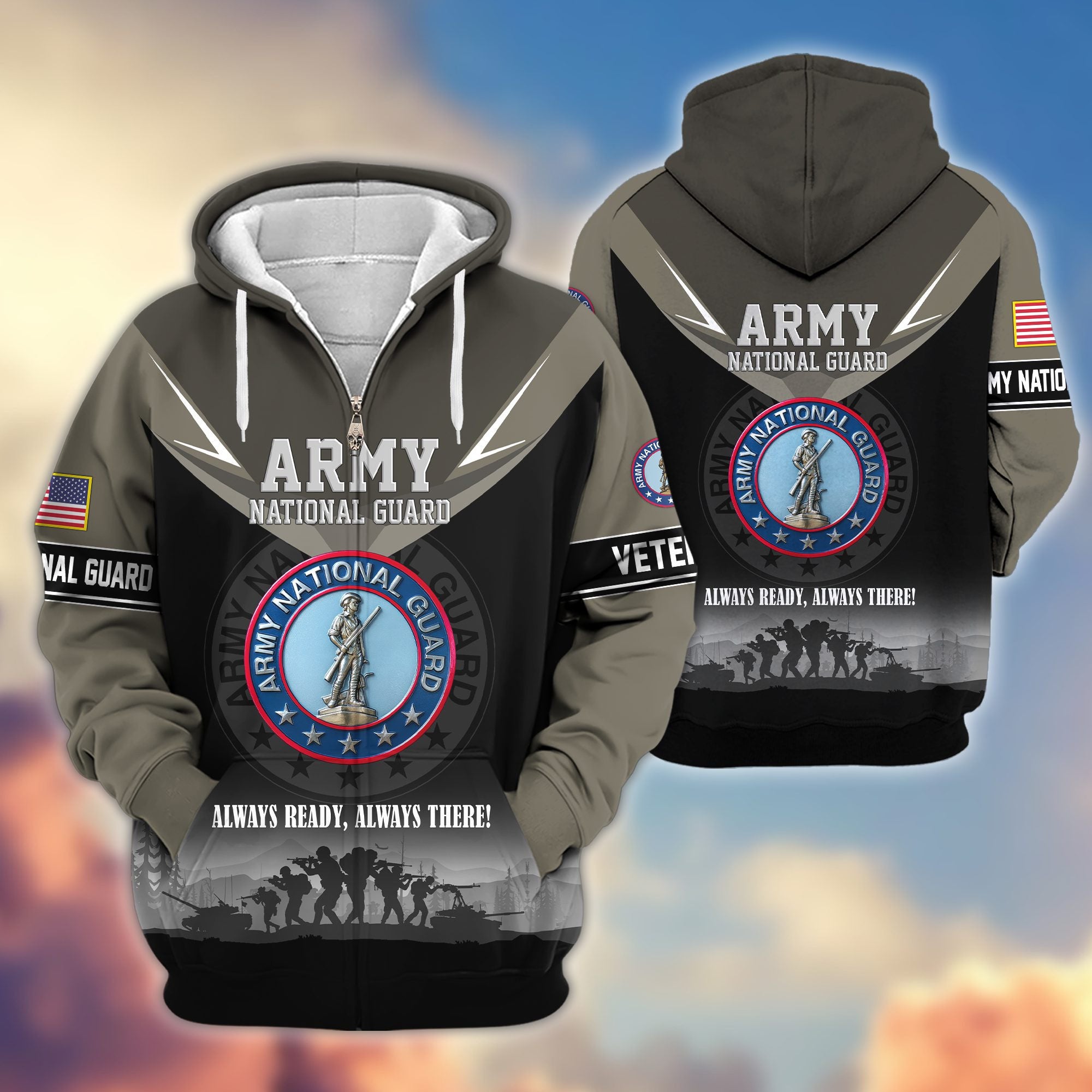 Premium US Veterans Zip Hoodie, Gifts For US Veterans, Gifts On Father's Day, Veterans Day.