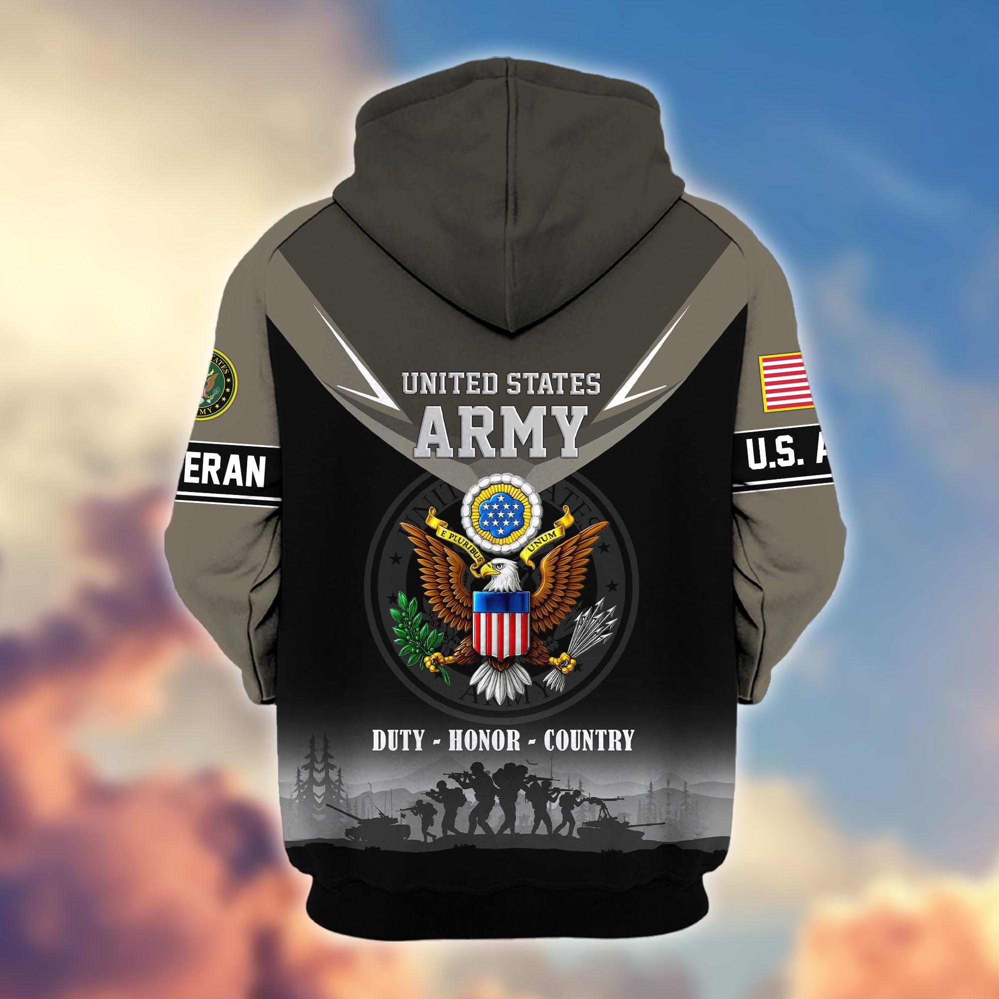 Premium US Veterans Zip Hoodie, Gifts For US Veterans, Gifts On Father's Day, Veterans Day.
