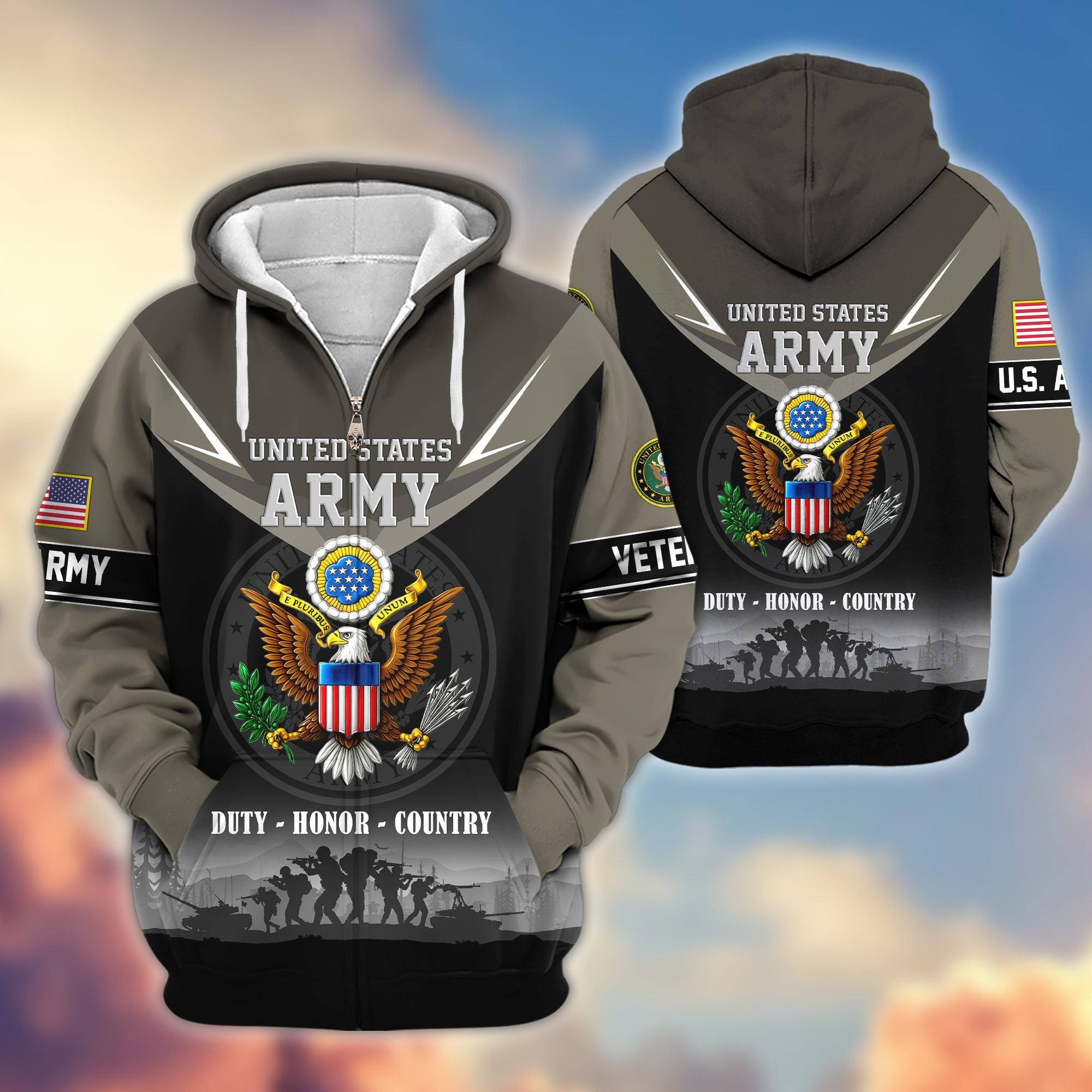 Premium US Veterans Zip Hoodie, Gifts For US Veterans, Gifts On Father's Day, Veterans Day.