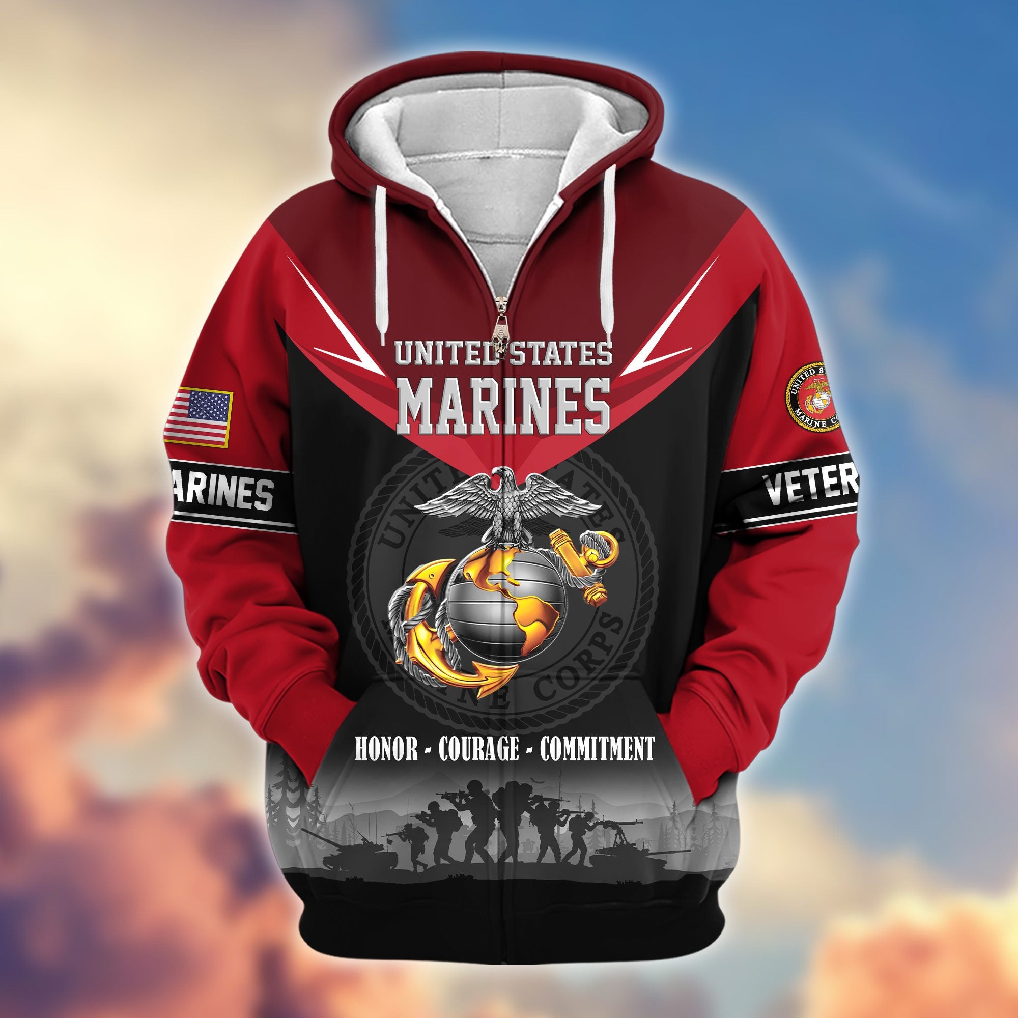 Premium US Veterans Zip Hoodie, Gifts For US Veterans, Gifts On Father's Day, Veterans Day.
