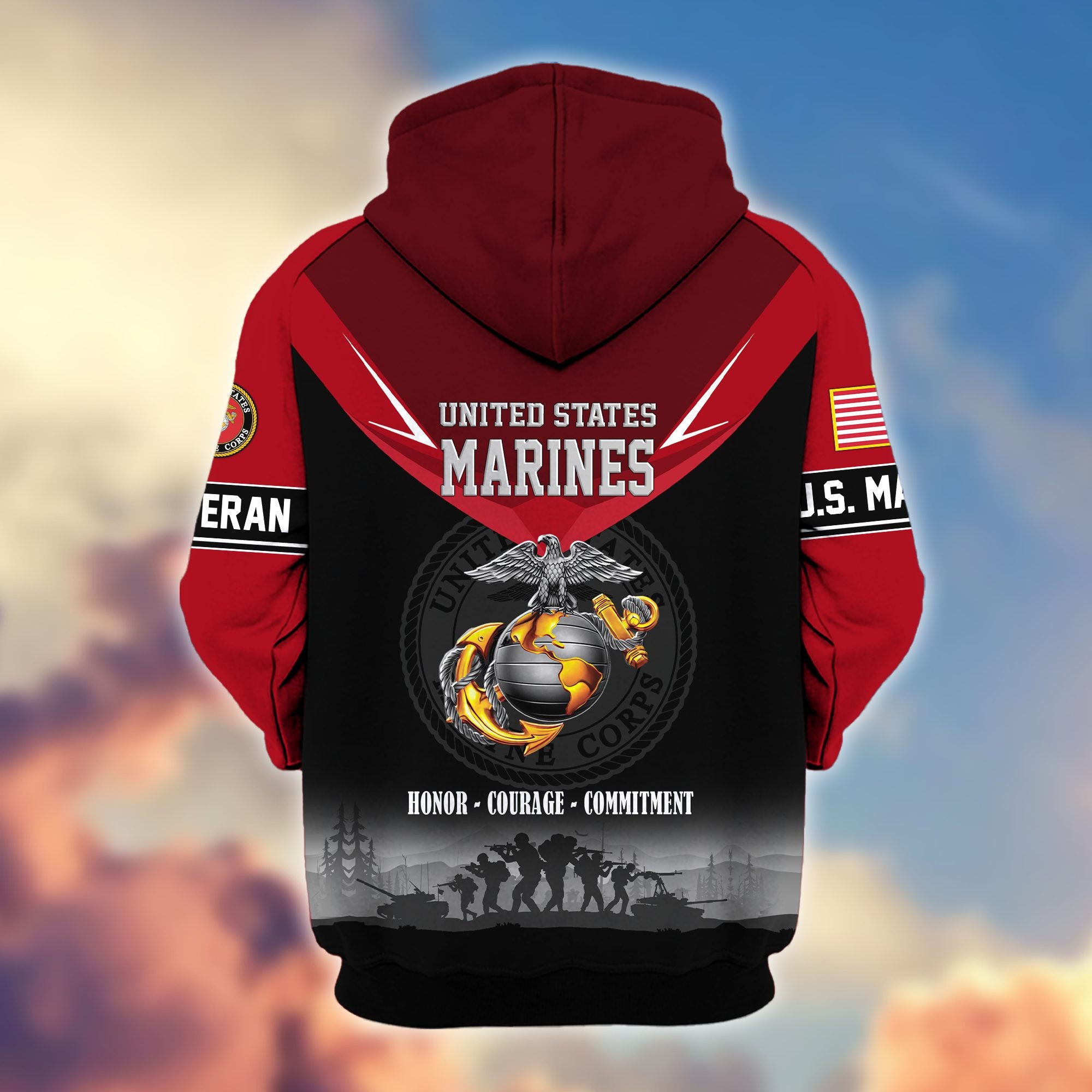 Premium US Veterans Zip Hoodie, Gifts For US Veterans, Gifts On Father's Day, Veterans Day.
