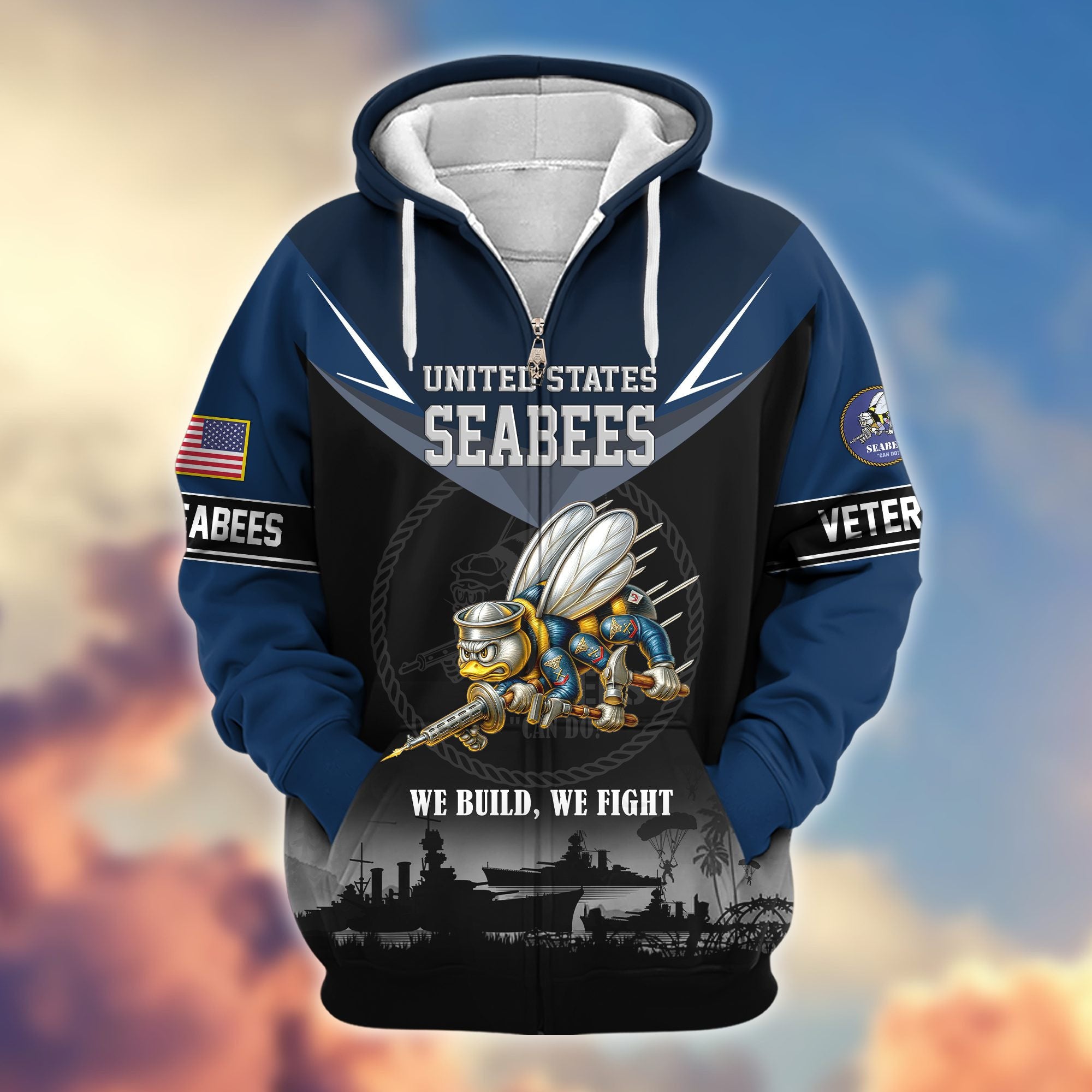 Premium US Veterans Zip Hoodie, Gifts For US Veterans, Gifts On Father's Day, Veterans Day.