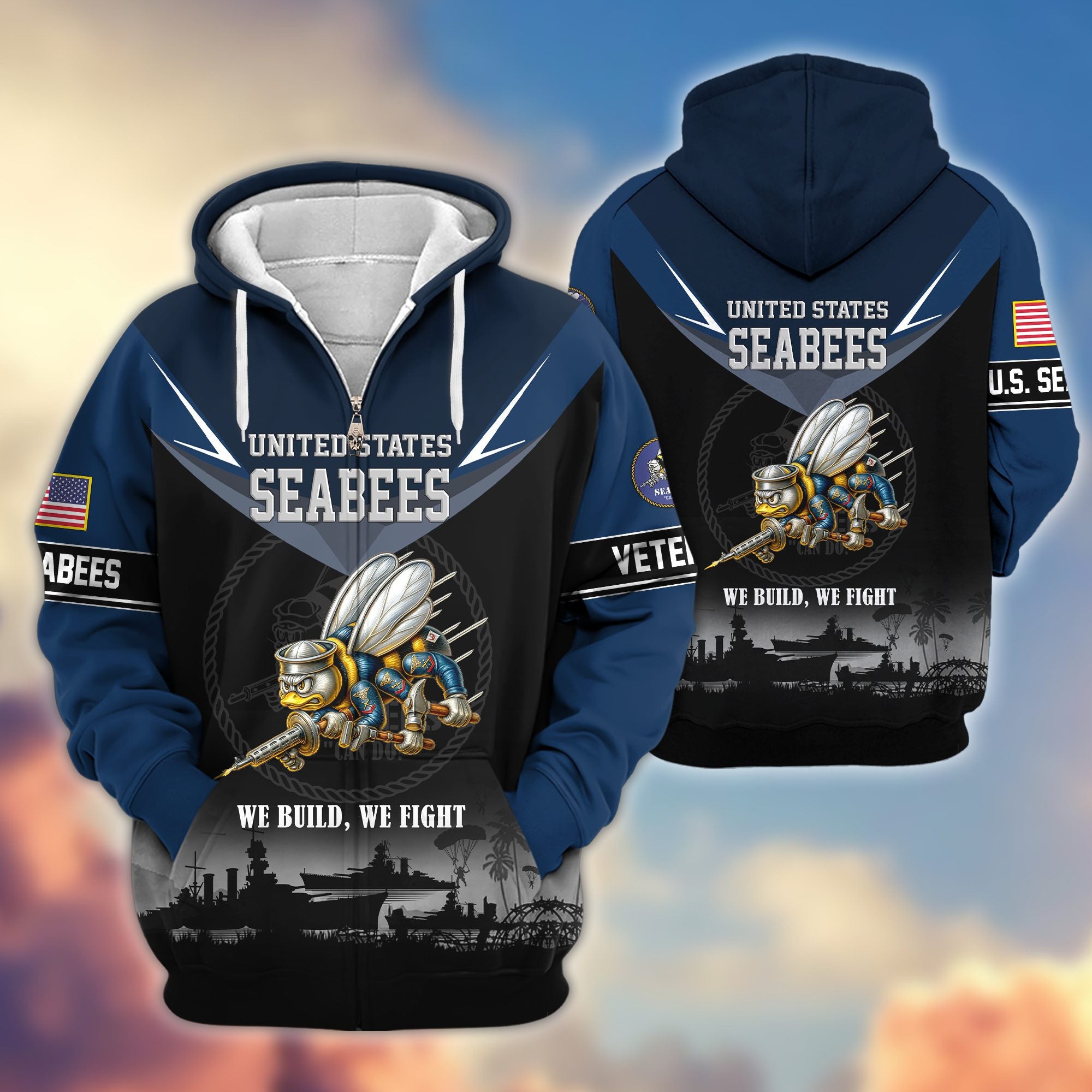 Premium US Veterans Zip Hoodie, Gifts For US Veterans, Gifts On Father's Day, Veterans Day.