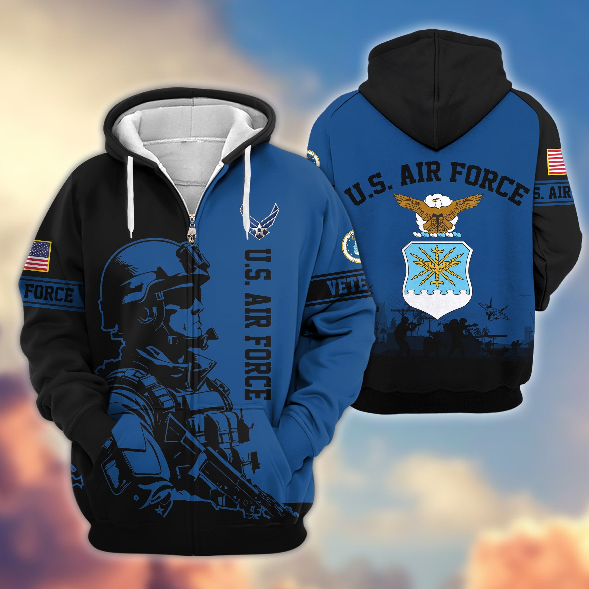 Premium US Veterans Zip Hoodie, Gifts For US Veterans, Gifts On Father's Day, Veterans Day.