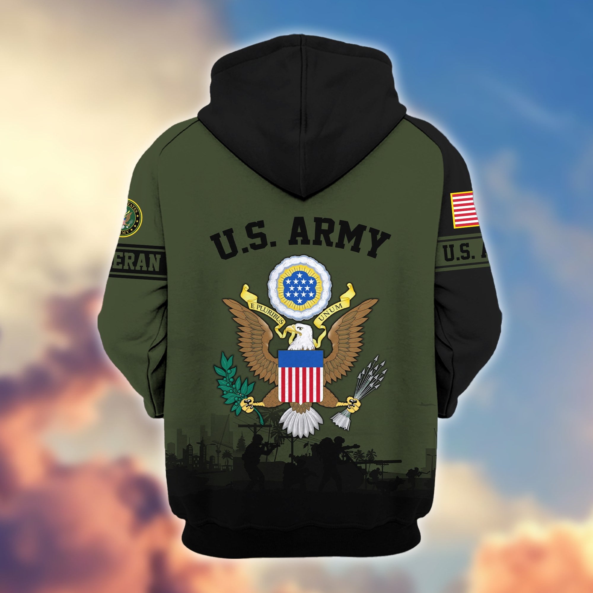Premium US Veterans Zip Hoodie, Gifts For US Veterans, Gifts On Father's Day, Veterans Day.
