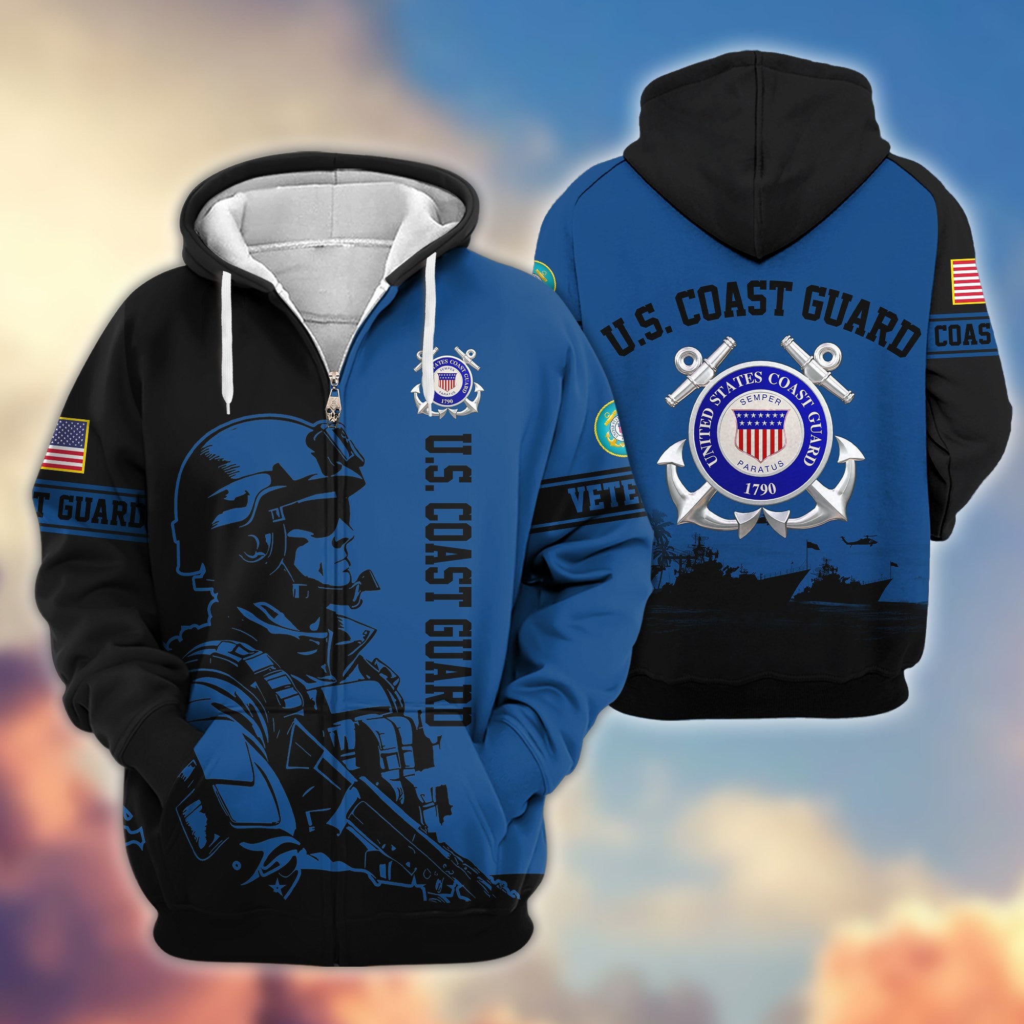 Premium US Veterans Zip Hoodie, Gifts For US Veterans, Gifts On Father's Day, Veterans Day.