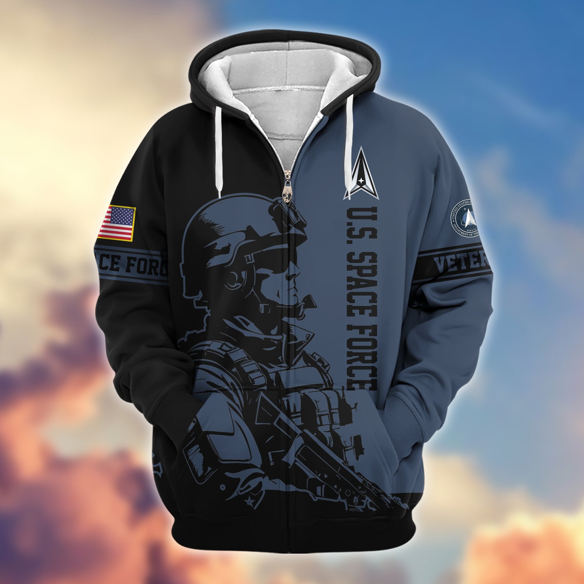 Premium US Veterans Zip Hoodie, Gifts For US Veterans, Gifts On Father's Day, Veterans Day.