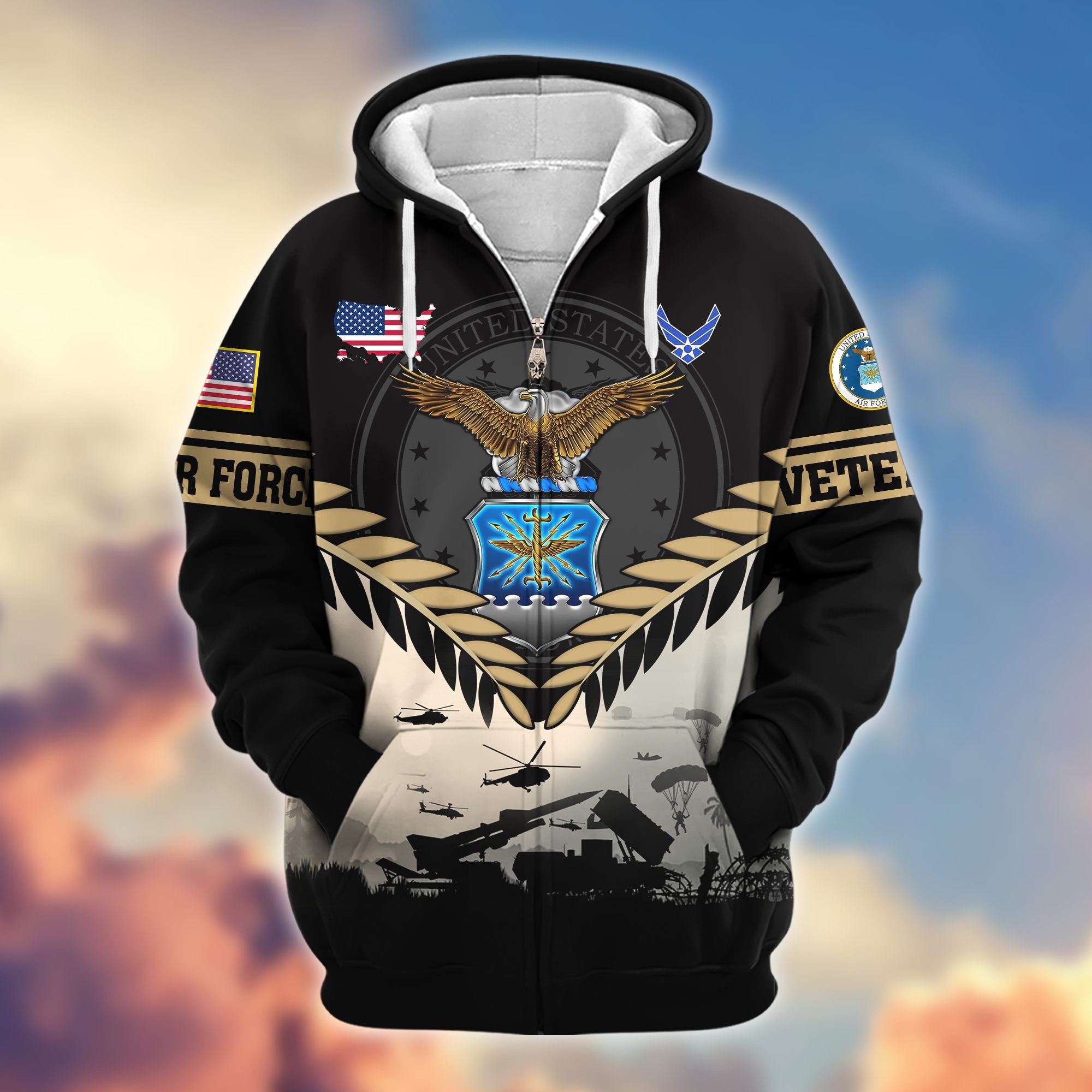 Premium US Veterans Zip Hoodie, Gifts For US Veterans, Gifts On Father's Day, Veterans Day.