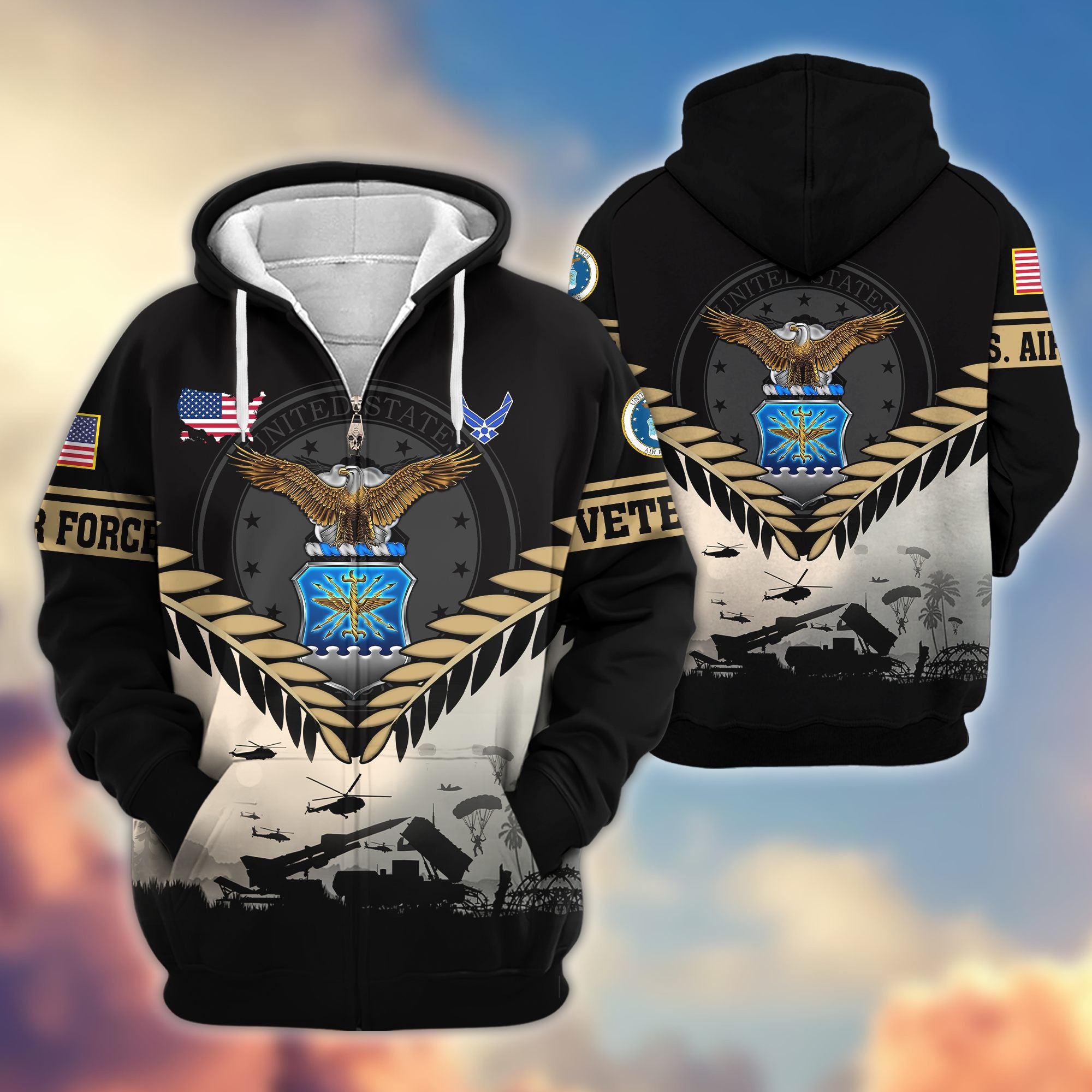 Premium US Veterans Zip Hoodie, Gifts For US Veterans, Gifts On Father's Day, Veterans Day.