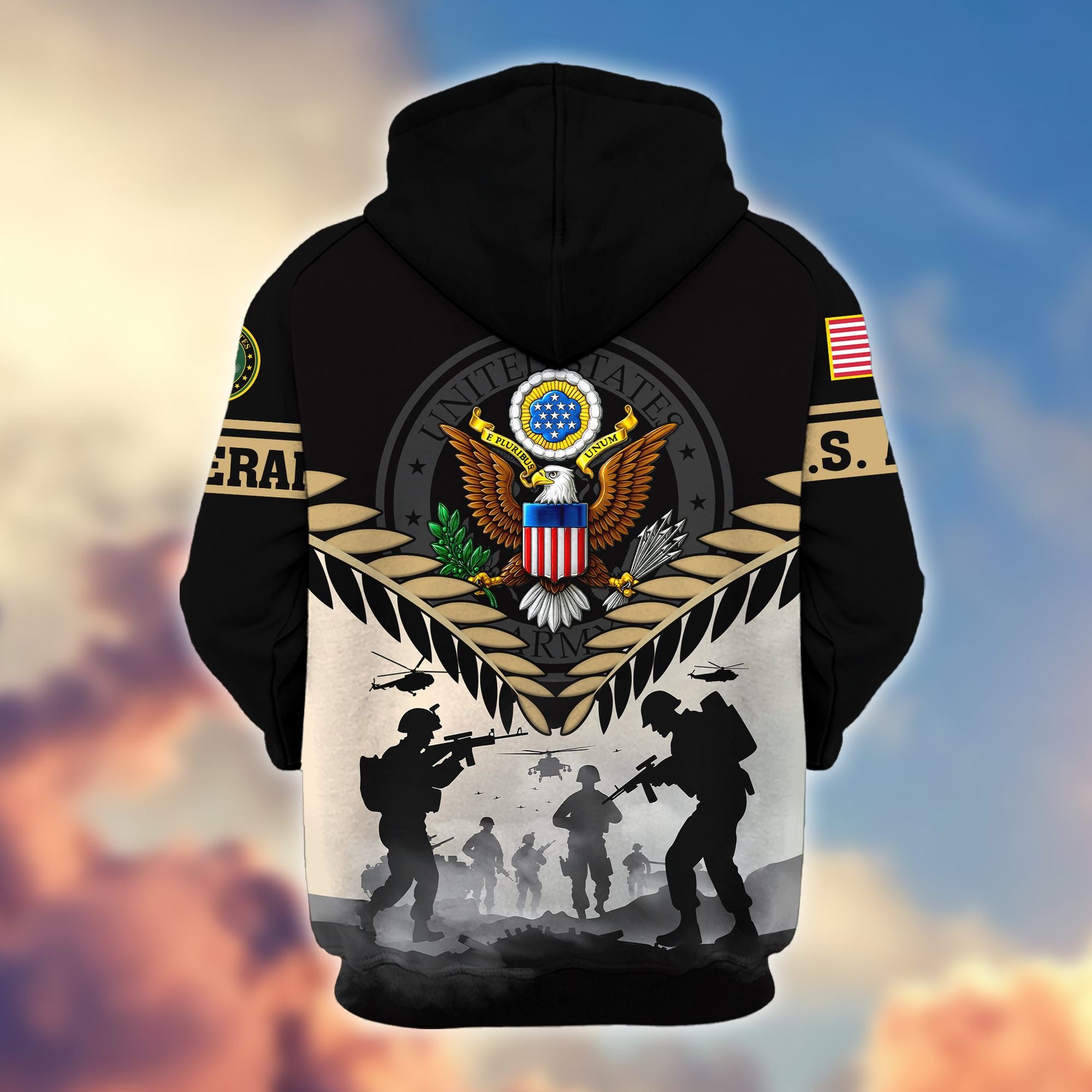 Premium US Veterans Zip Hoodie, Gifts For US Veterans, Gifts On Father's Day, Veterans Day.