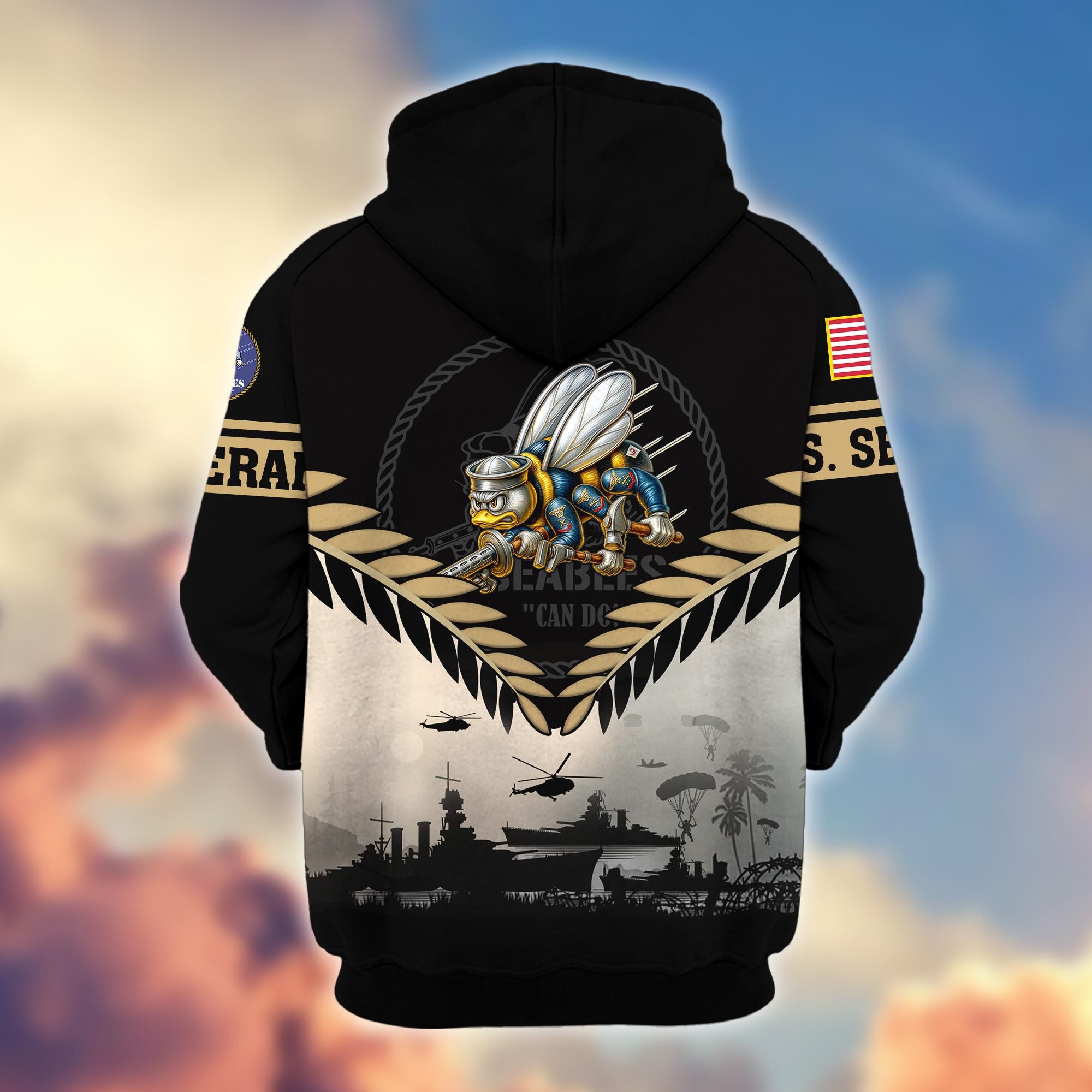 Premium US Veterans Zip Hoodie, Gifts For US Veterans, Gifts On Father's Day, Veterans Day.