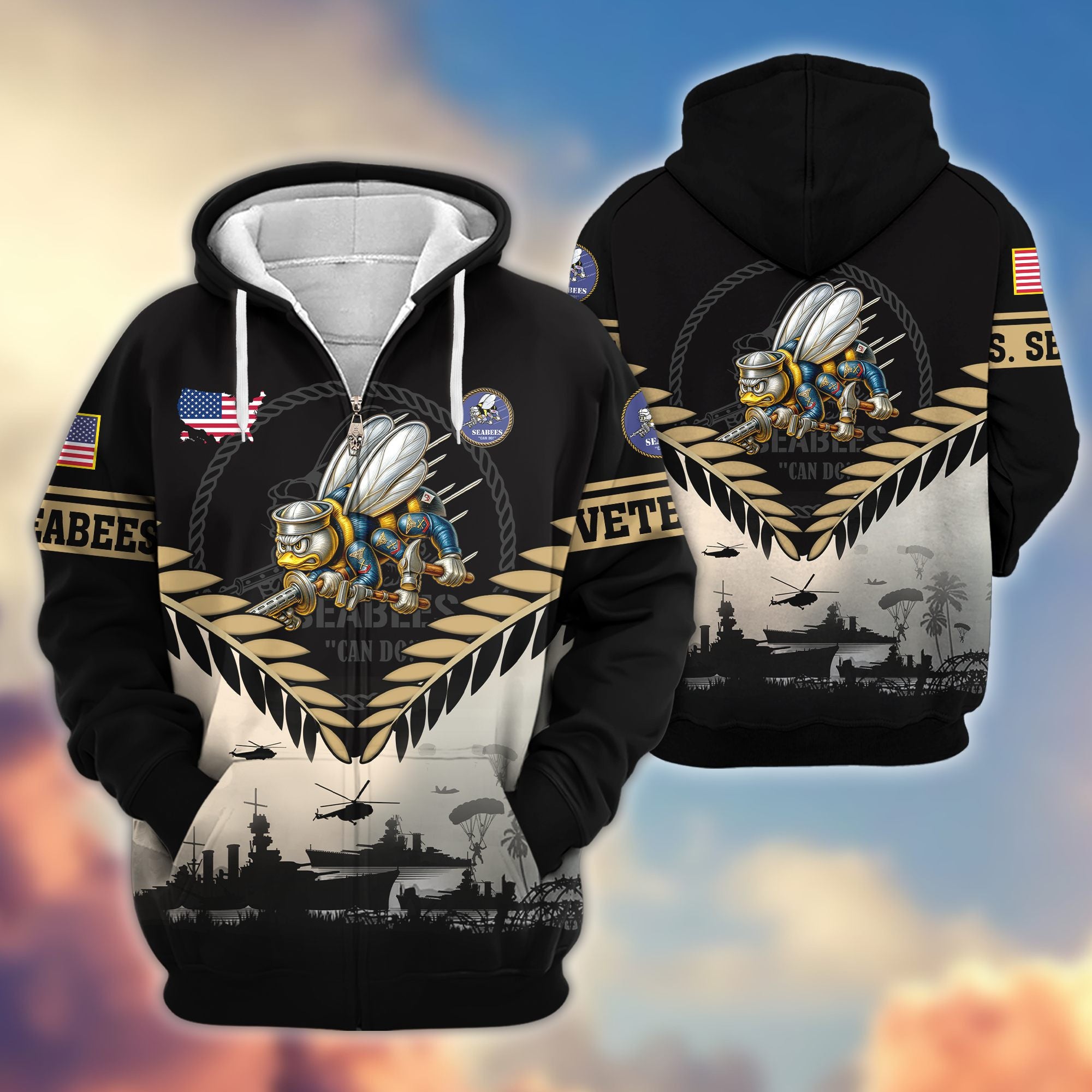 Premium US Veterans Zip Hoodie, Gifts For US Veterans, Gifts On Father's Day, Veterans Day.