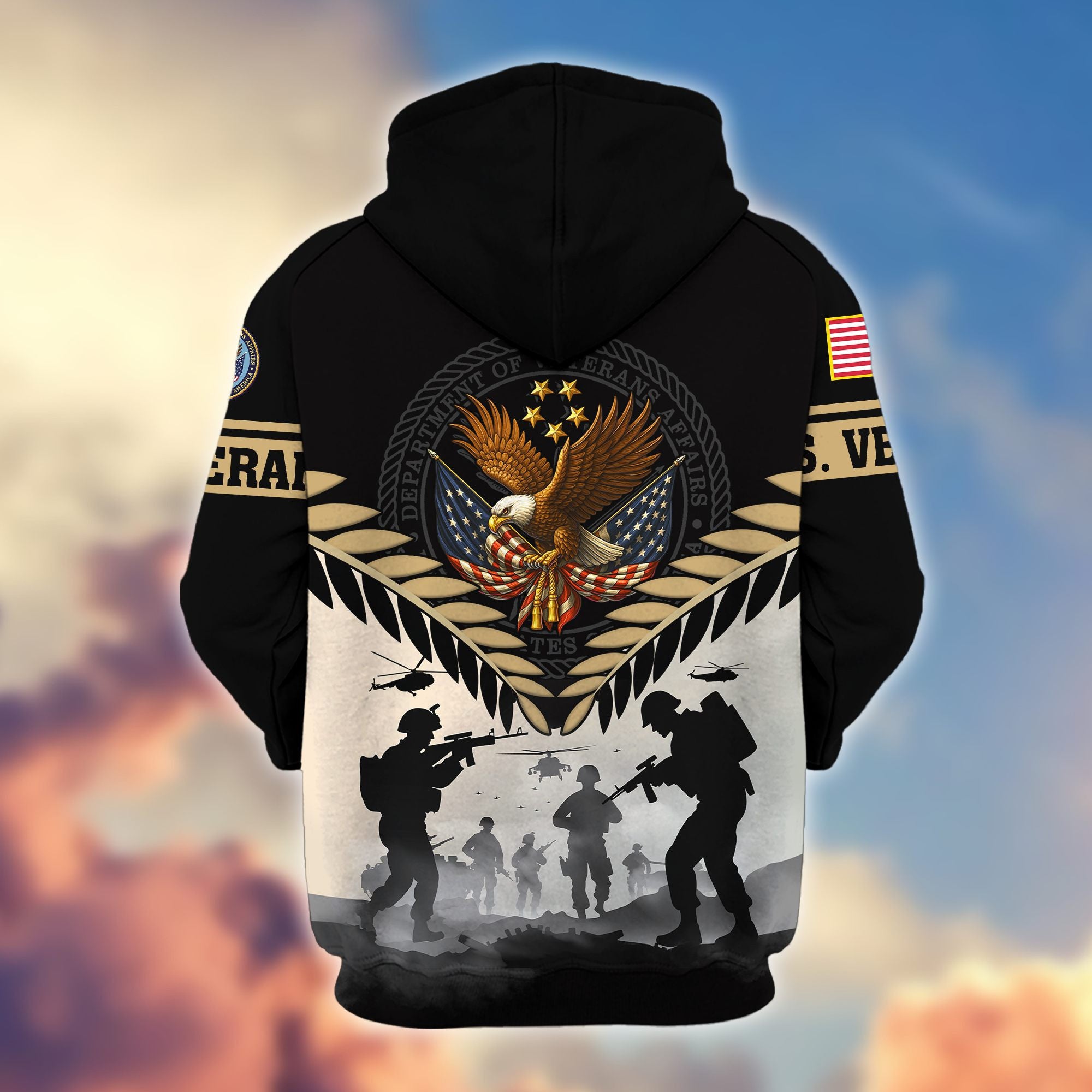 Premium US Veterans Zip Hoodie, Gifts For US Veterans, Gifts On Father's Day, Veterans Day.
