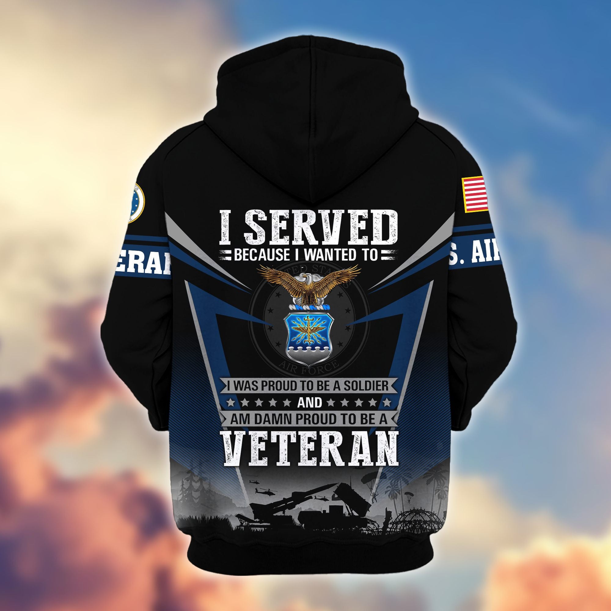 Premium US Veterans Zip Hoodie, Gifts For US Veterans, Gifts On Father's Day, Veterans Day.