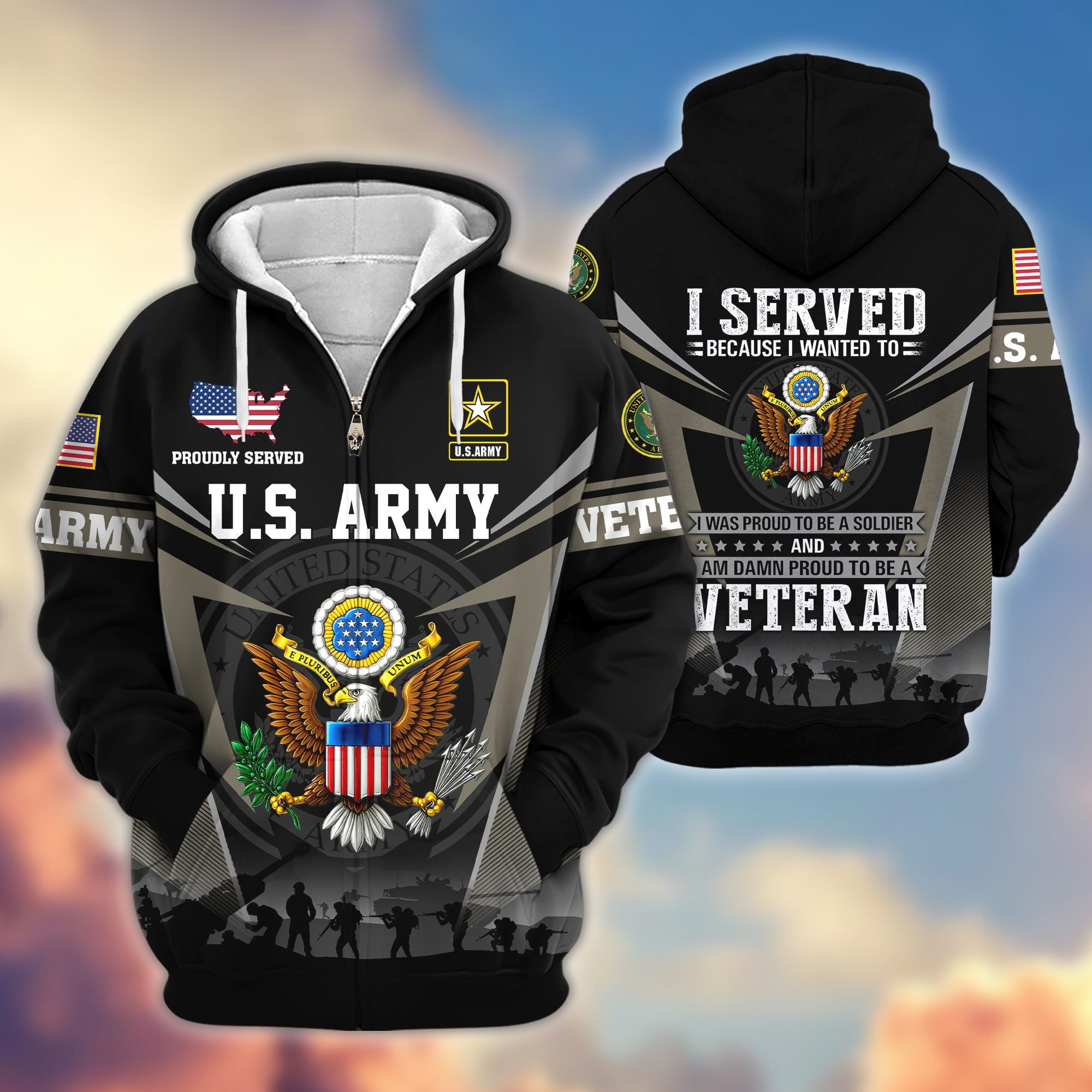 Premium US Veterans Zip Hoodie, Gifts For US Veterans, Gifts On Father's Day, Veterans Day.