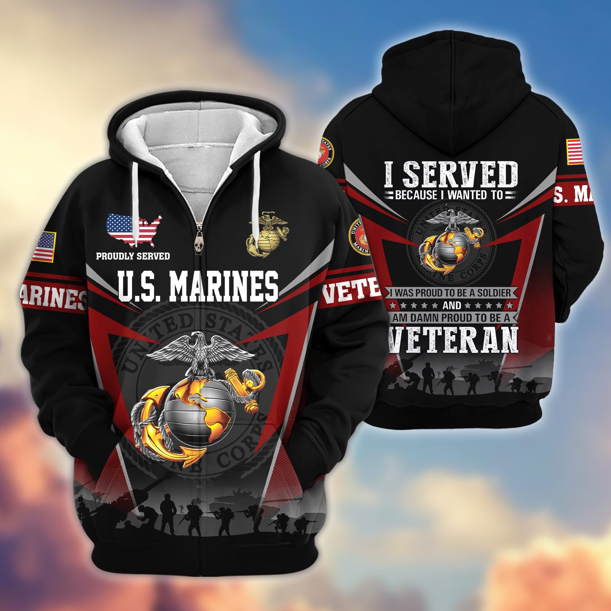 Premium US Veterans Zip Hoodie, Gifts For US Veterans, Gifts On Father's Day, Veterans Day.