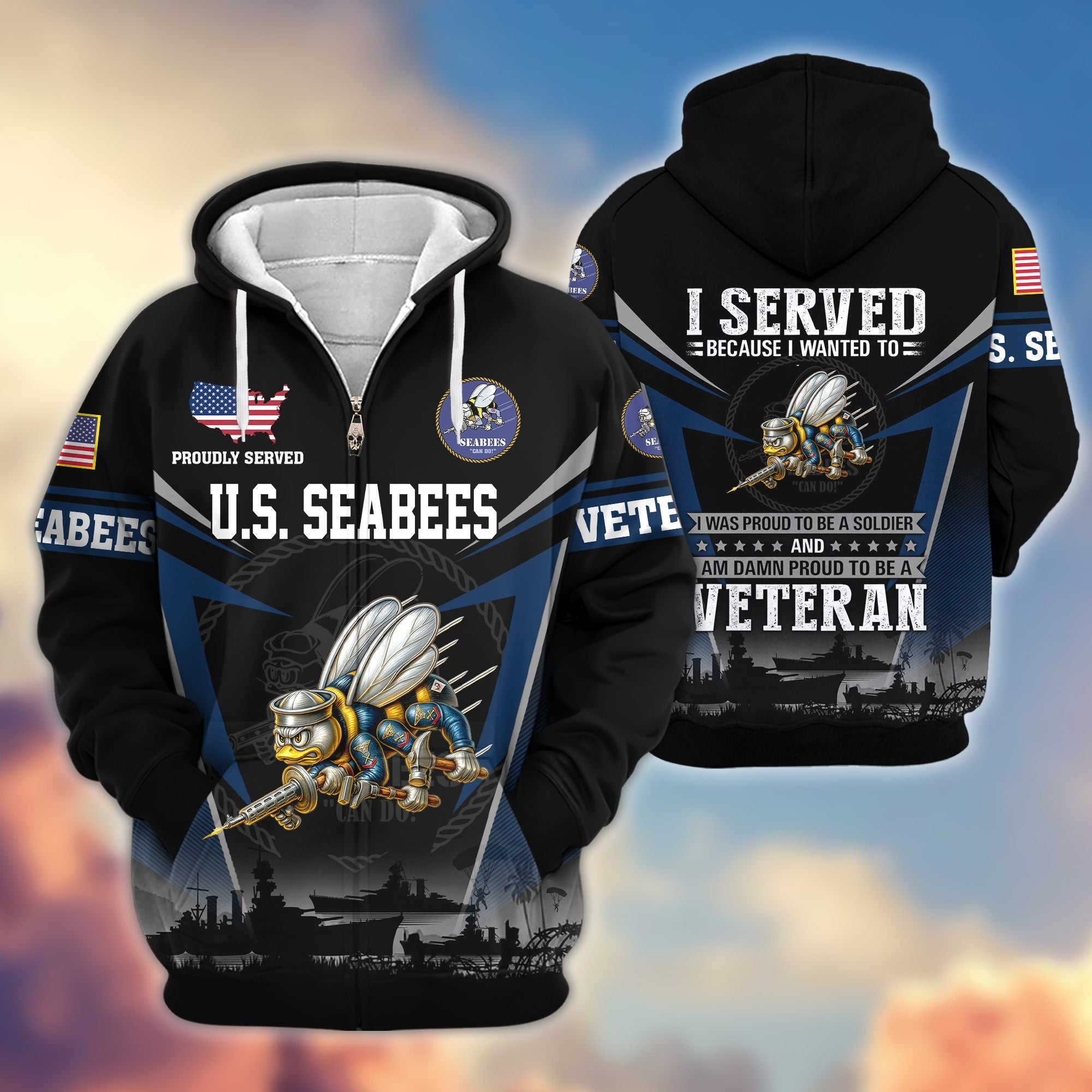 Premium US Veterans Zip Hoodie, Gifts For US Veterans, Gifts On Father's Day, Veterans Day.