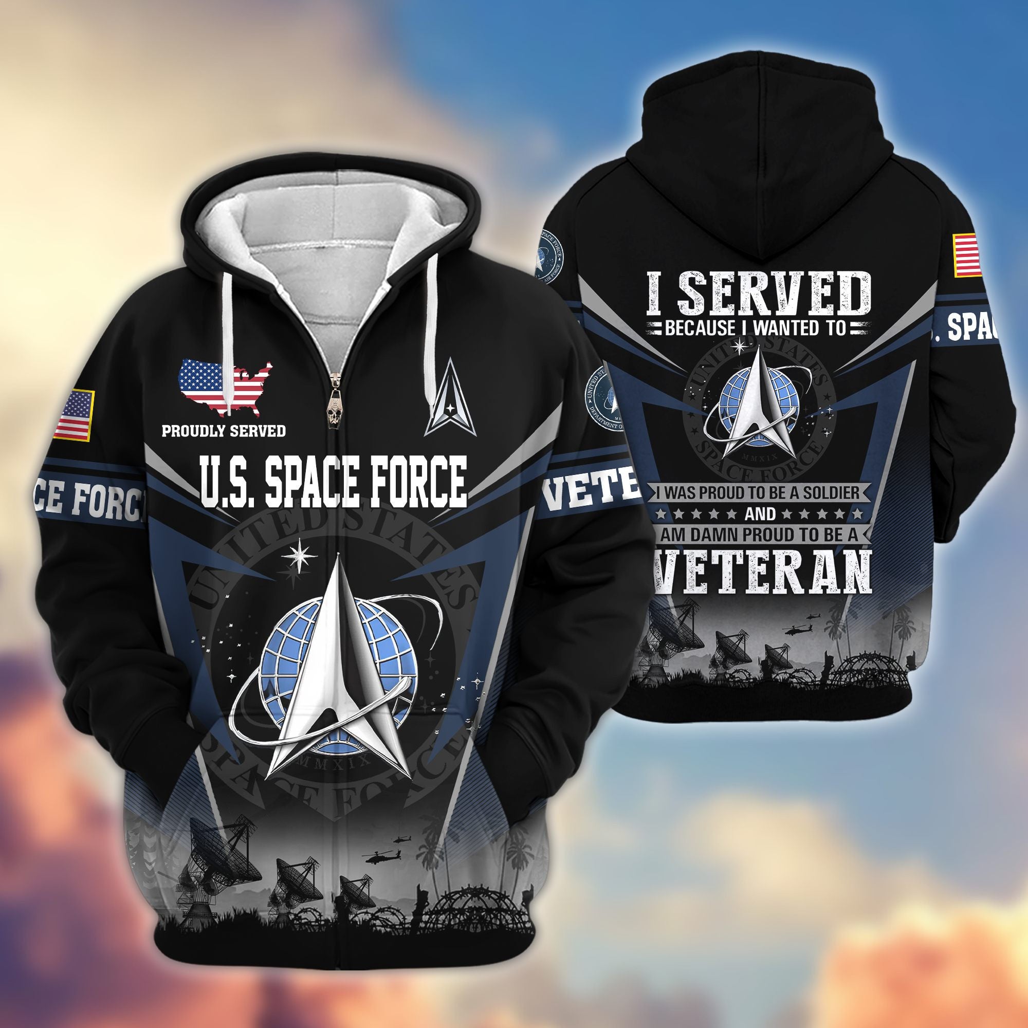 Premium US Veterans Zip Hoodie, Gifts For US Veterans, Gifts On Father's Day, Veterans Day.