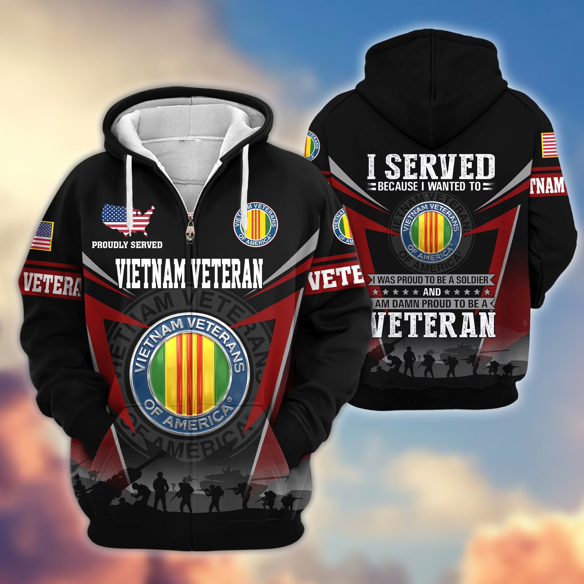 Premium US Veterans Zip Hoodie, Gifts For US Veterans, Gifts On Father's Day, Veterans Day.