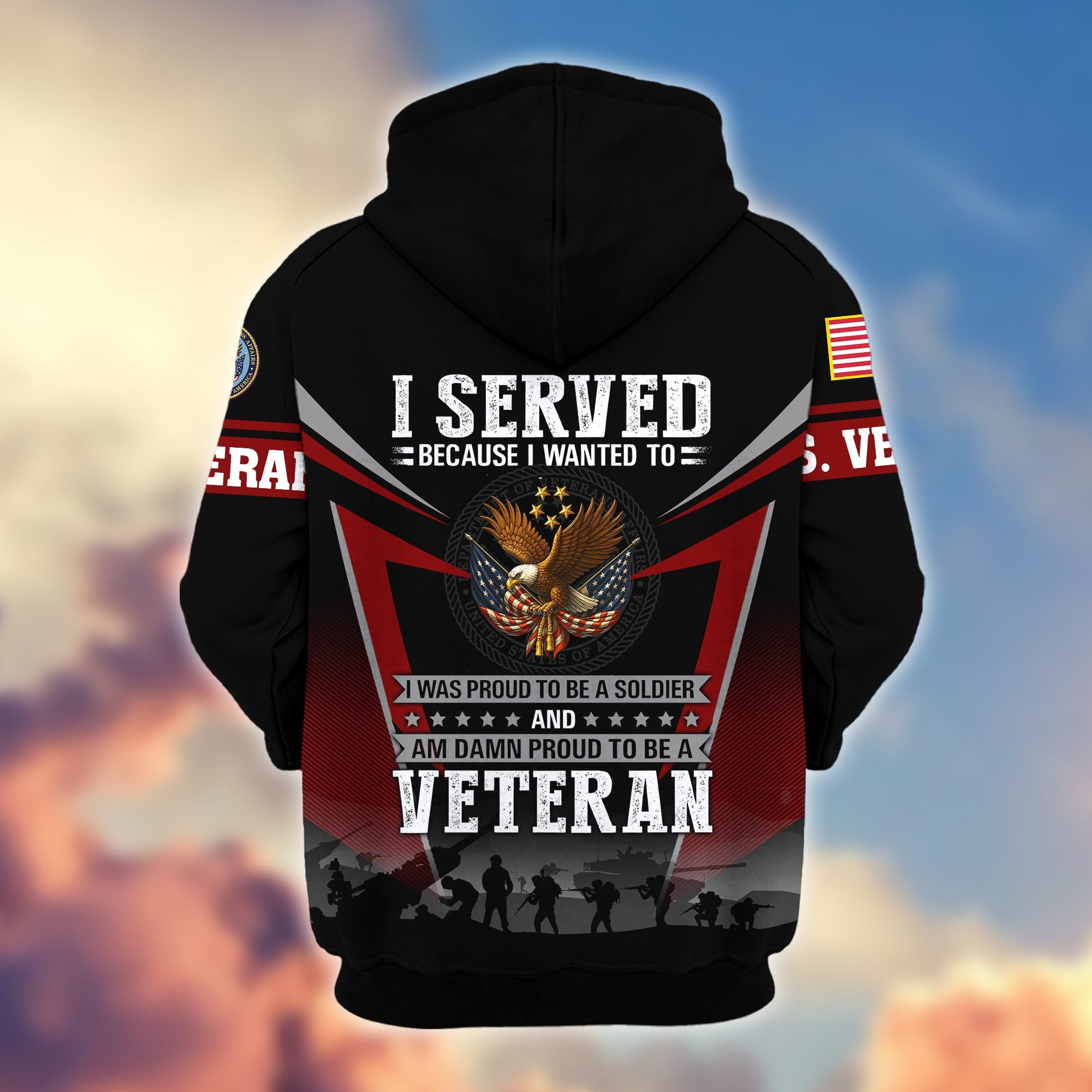 Premium US Veterans Zip Hoodie, Gifts For US Veterans, Gifts On Father's Day, Veterans Day.