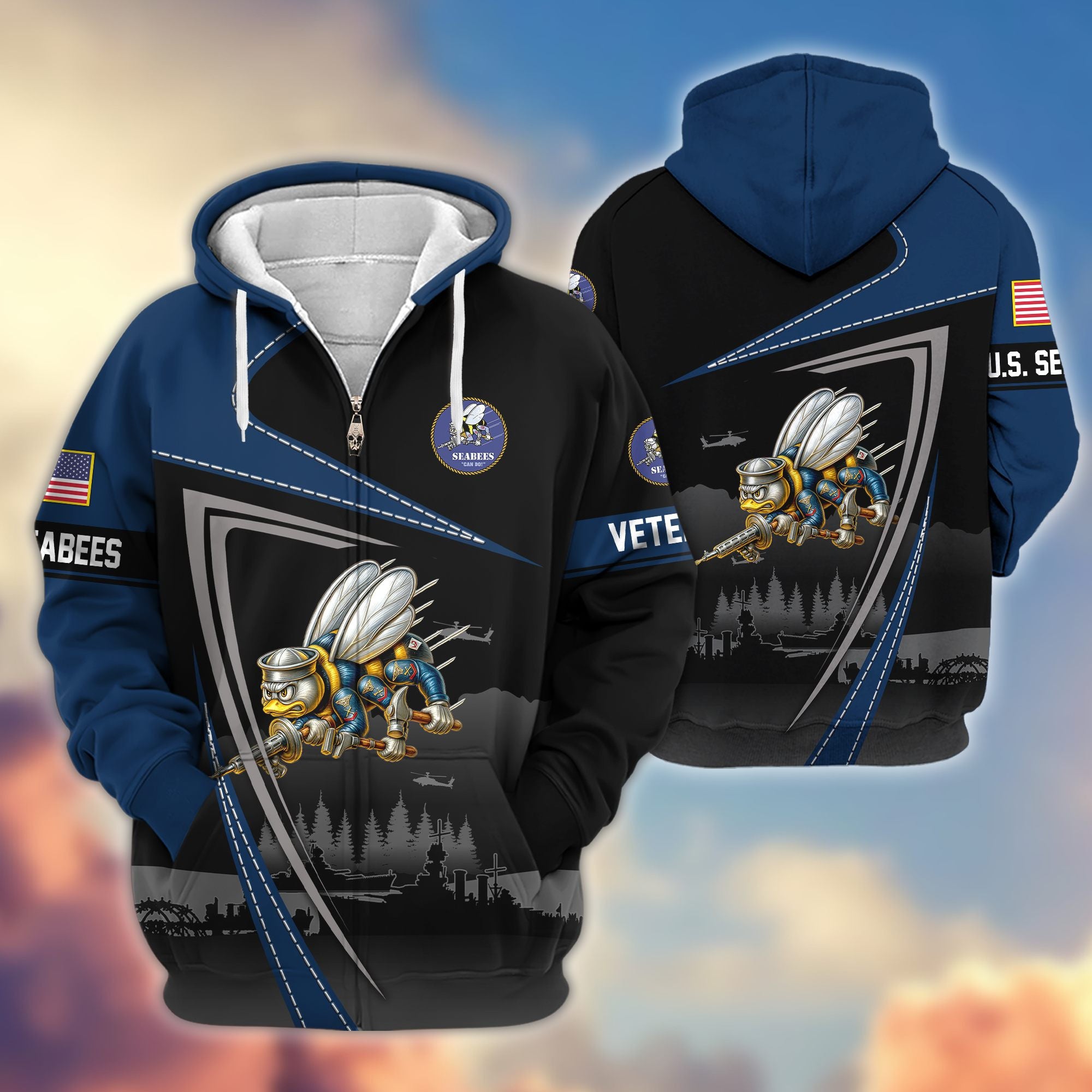 Premium US Veterans Zip Hoodie, Gifts For US Veterans, Gifts On Father's Day, Veterans Day.