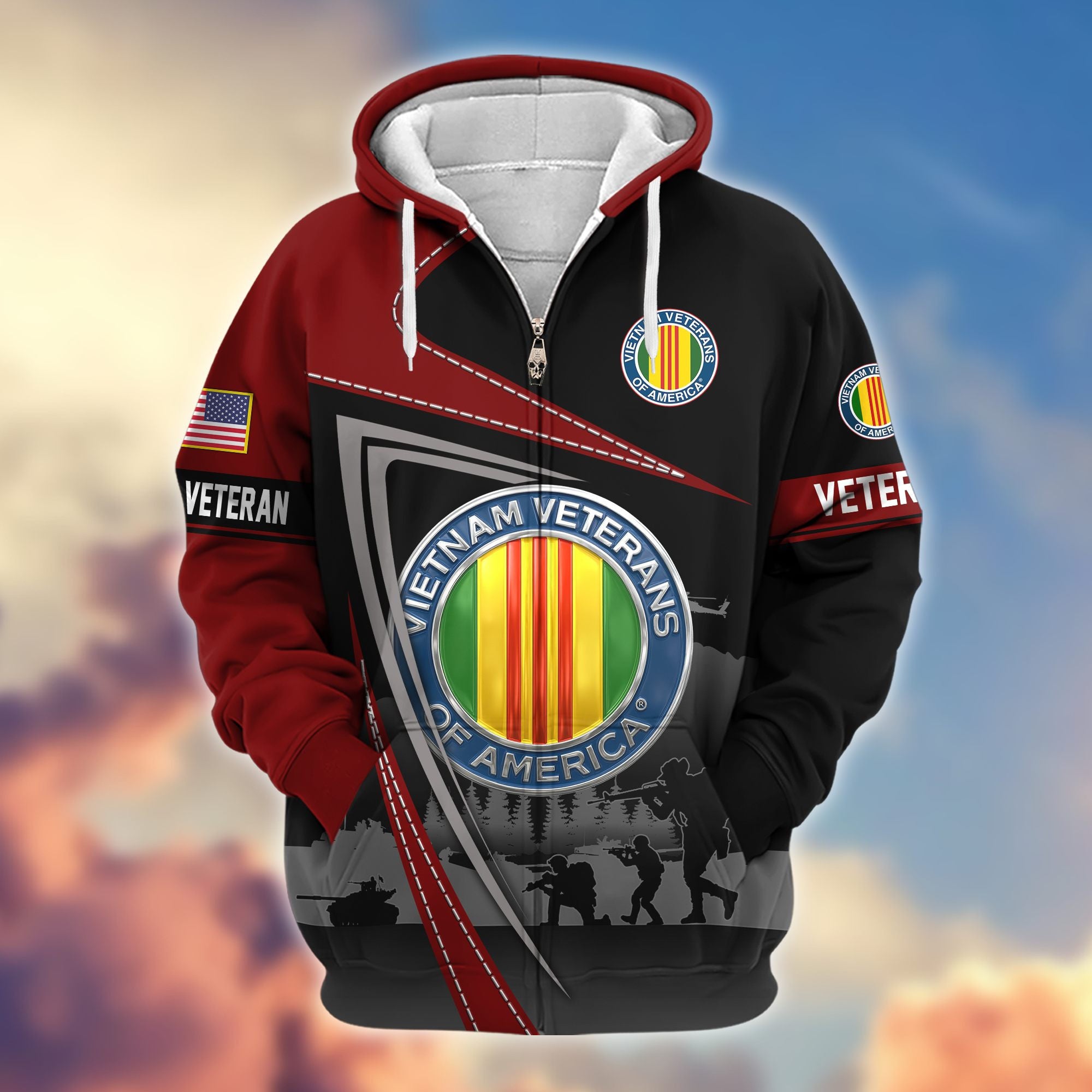 Premium US Veterans Zip Hoodie, Gifts For US Veterans, Gifts On Father's Day, Veterans Day.